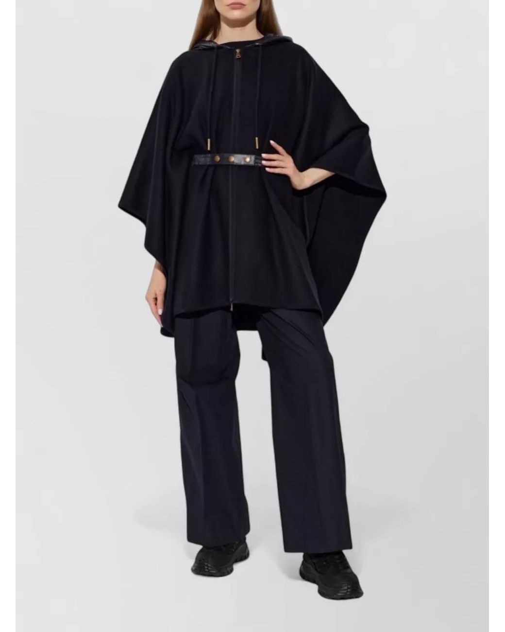 Moncler Blue Wool Hooded Cape