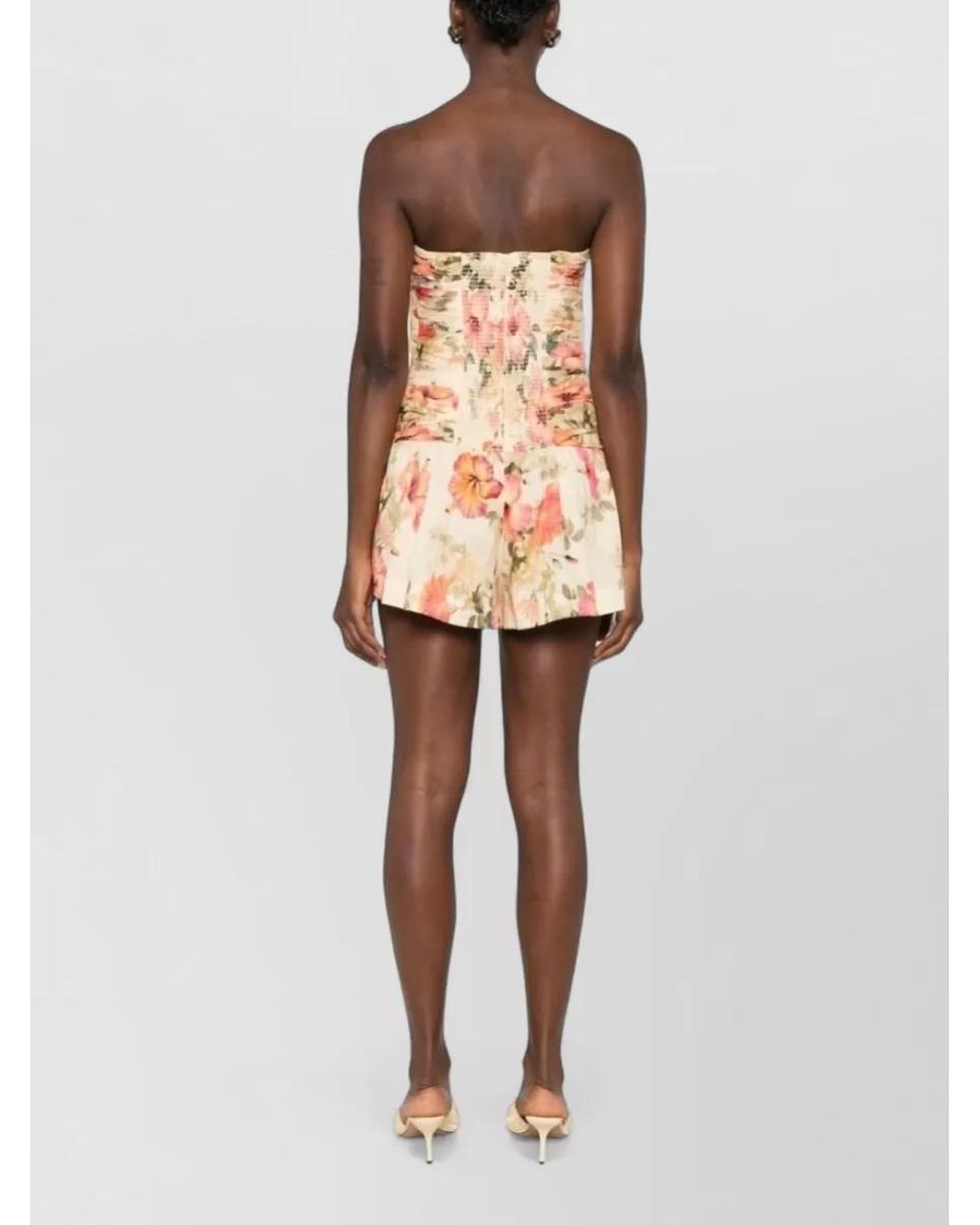 Zimmermann Pink Cotton Floral-Print Strapless Playsuit