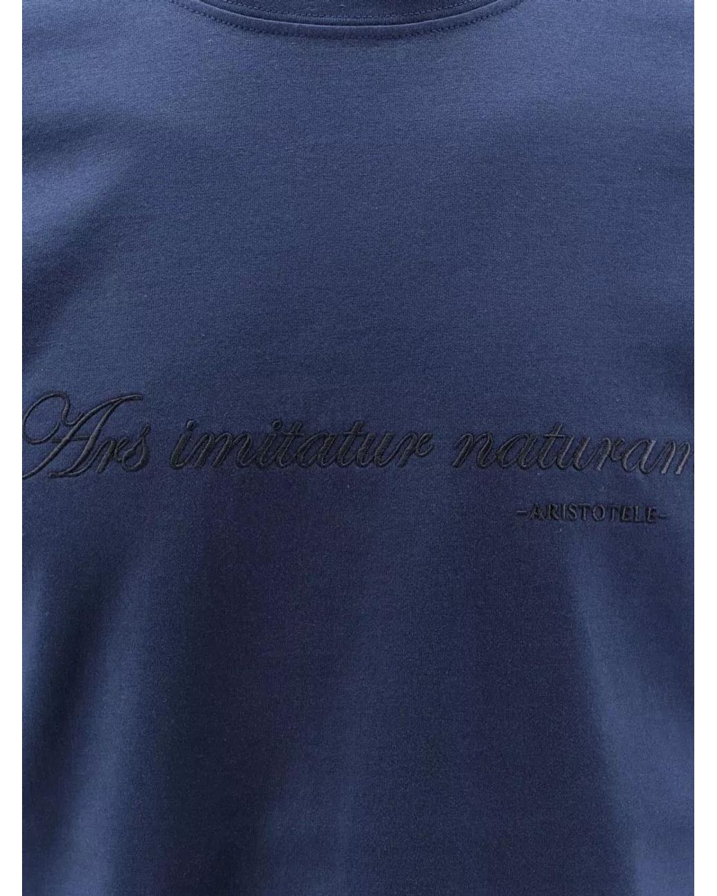 Brunello Cucinelli Blue Cotton Regular-Fit Embroidered T-Shirt for men