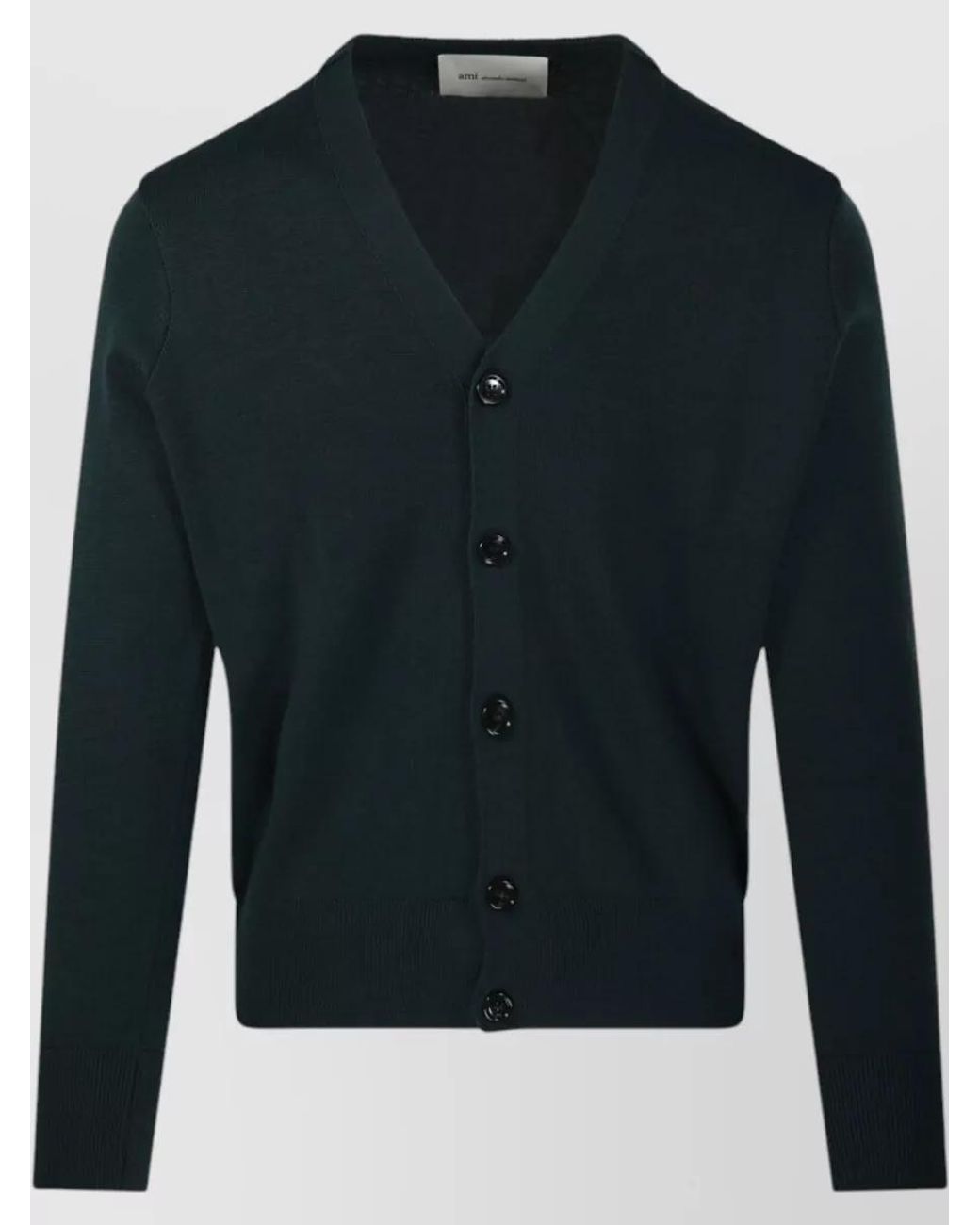 AMI Blue Wool Round Neck Cardigan for men
