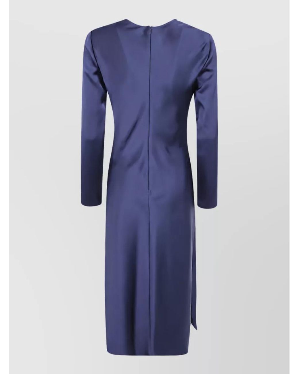 Emporio Armani Blue Satin Long-Sleeve Midi Dress