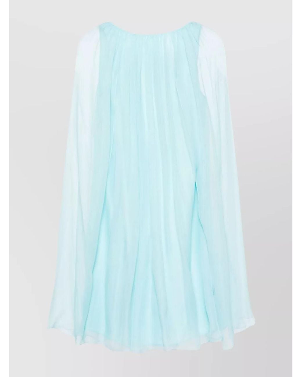 Max Mara Blue Silk Layered Sheer Overlay Cape Gathered Scoop Neck Mini Dress