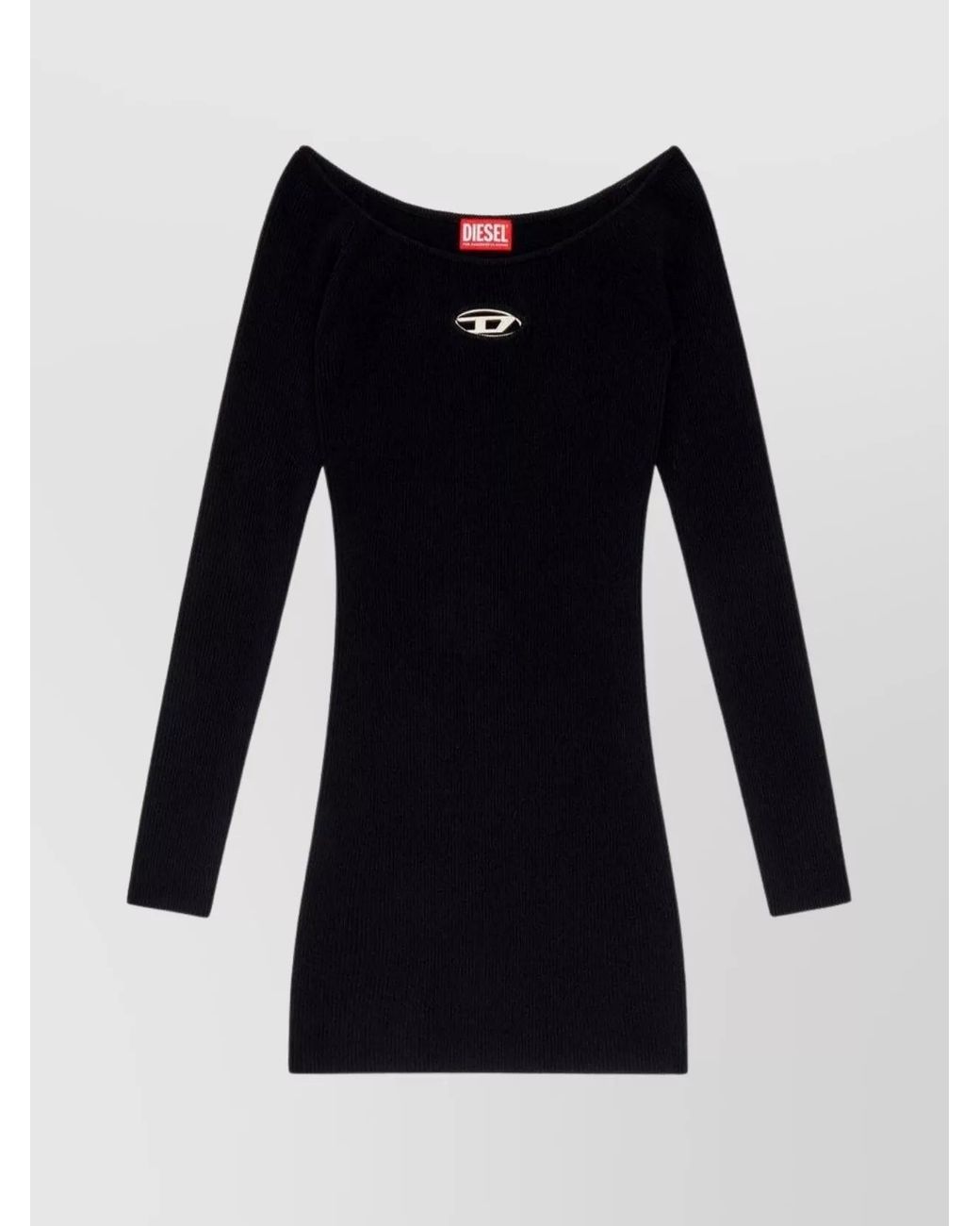 DIESEL Black Off-Shoulder Long Sleeve Ribbed Dresses