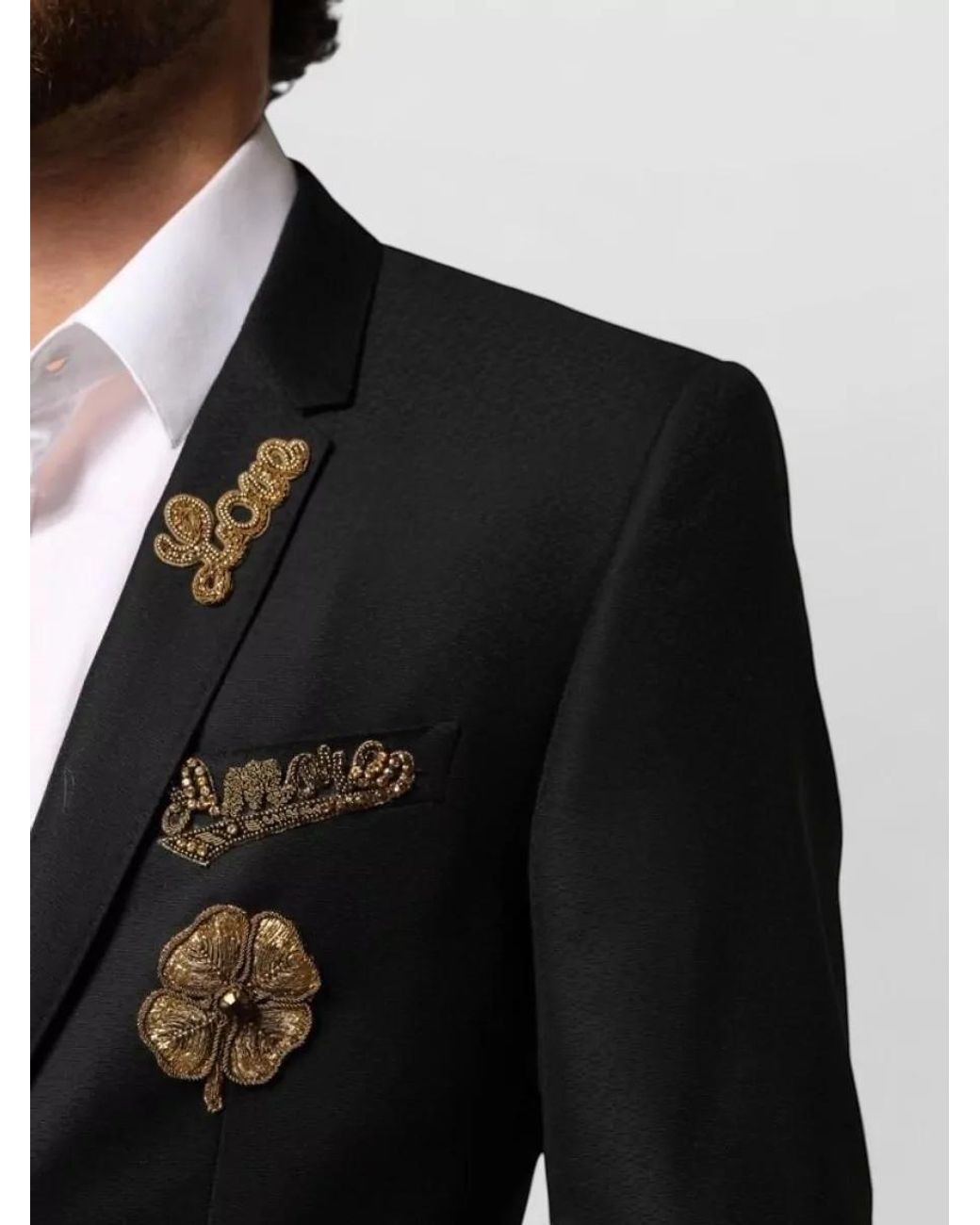 Dolce & Gabbana Black Virgin Wool Embellished Single Breasted Suit for men