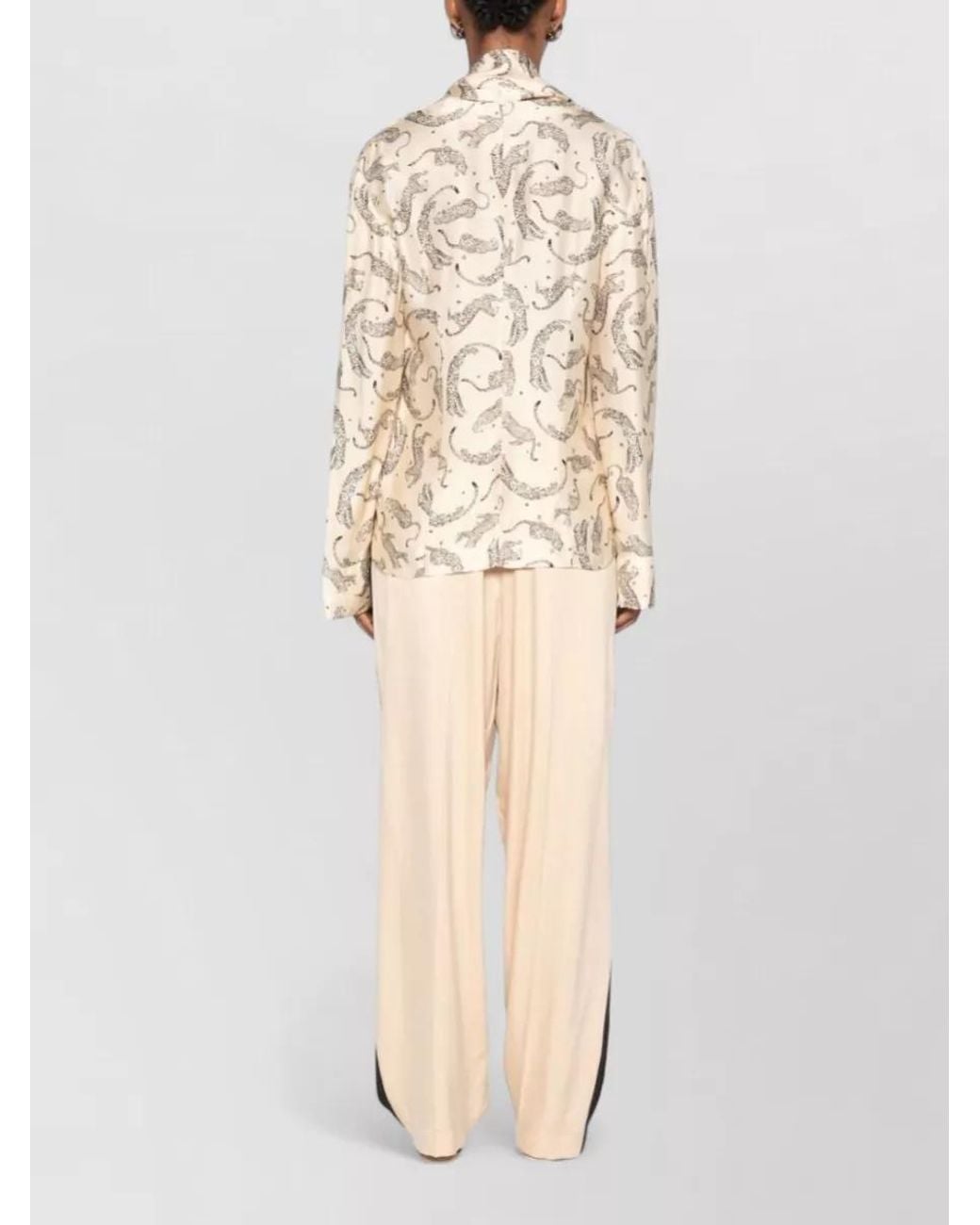 Forte_forte Natural Leopard-Print Fringed V-Neck Long-Sleeve Shirt