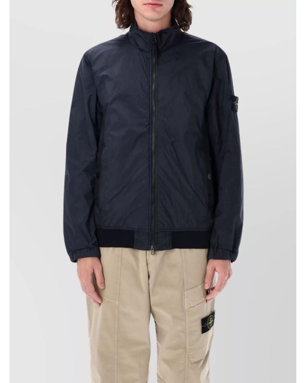 Stone Island Blue Crinkle Bomber Elastic Cuffs for men
