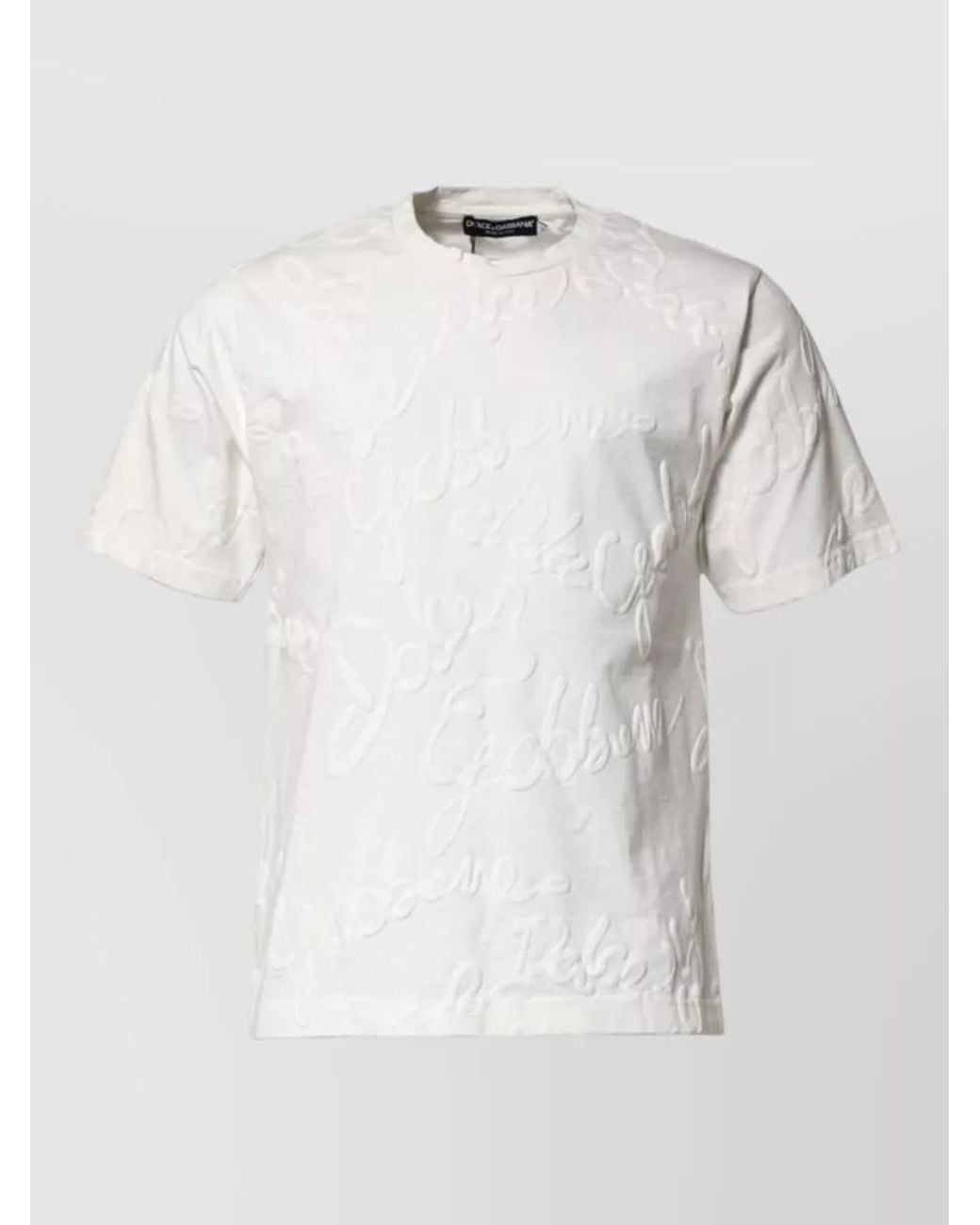 Dolce & Gabbana Natural Cotton Logo Embossed Crew Neck T-Shirt for men