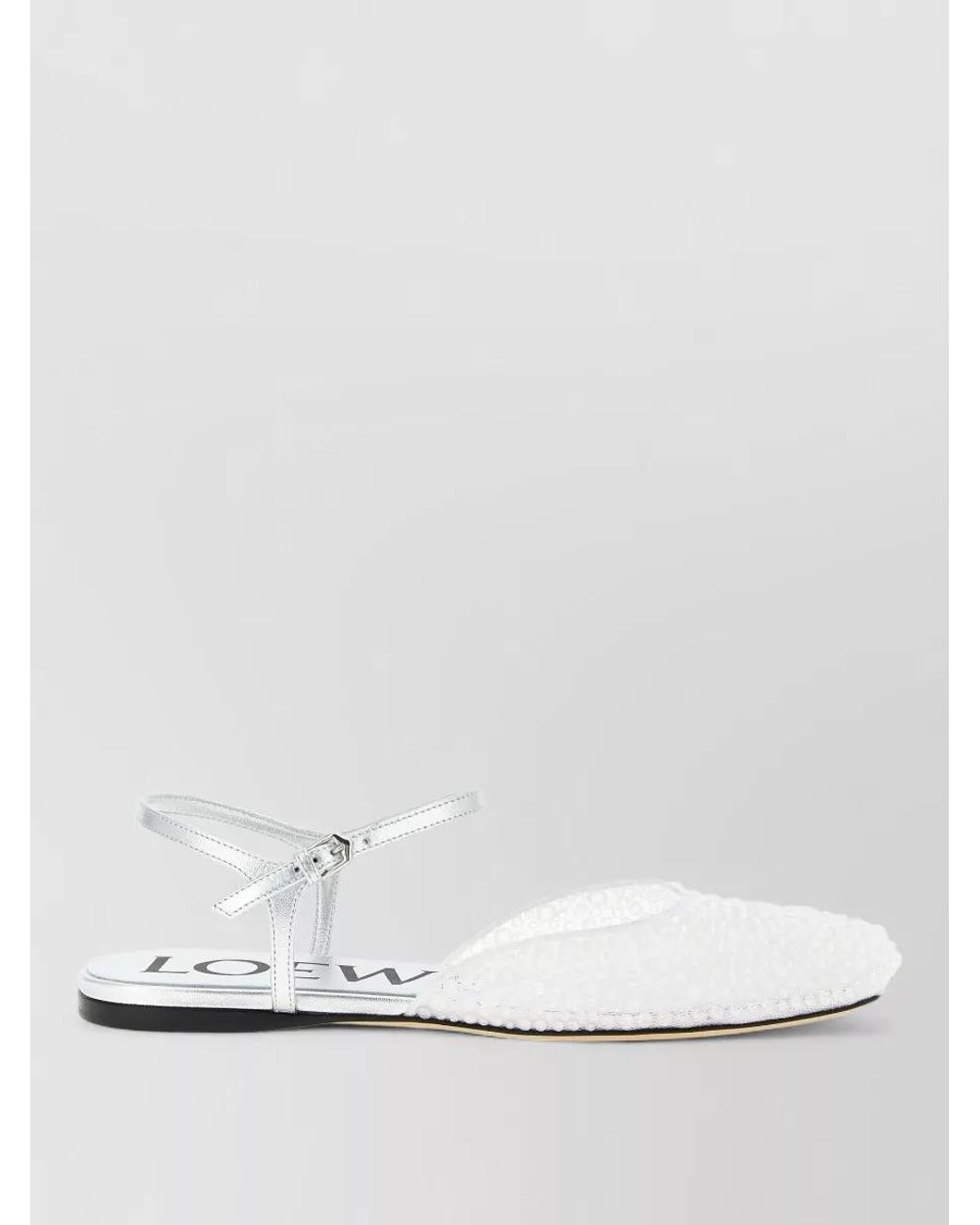 Loewe White Leather Rhinestone Mesh Ballet Flats
