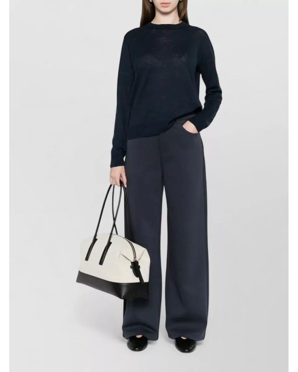 Max Mara Blue Linen Ribbed Crew-Neck Jumper