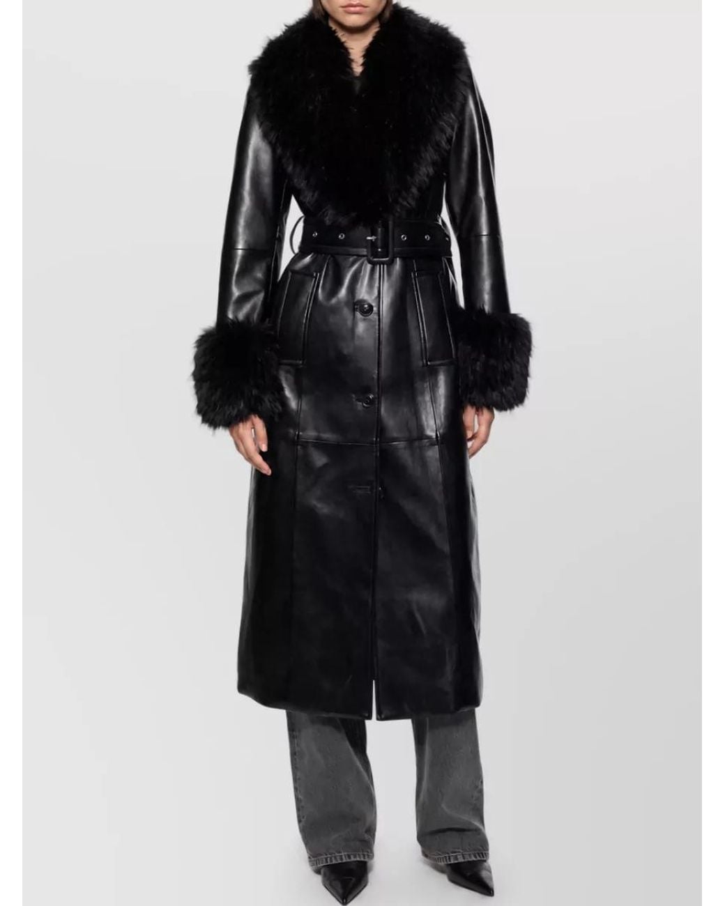 Stand Studio Black Belted Faux Leather Coat