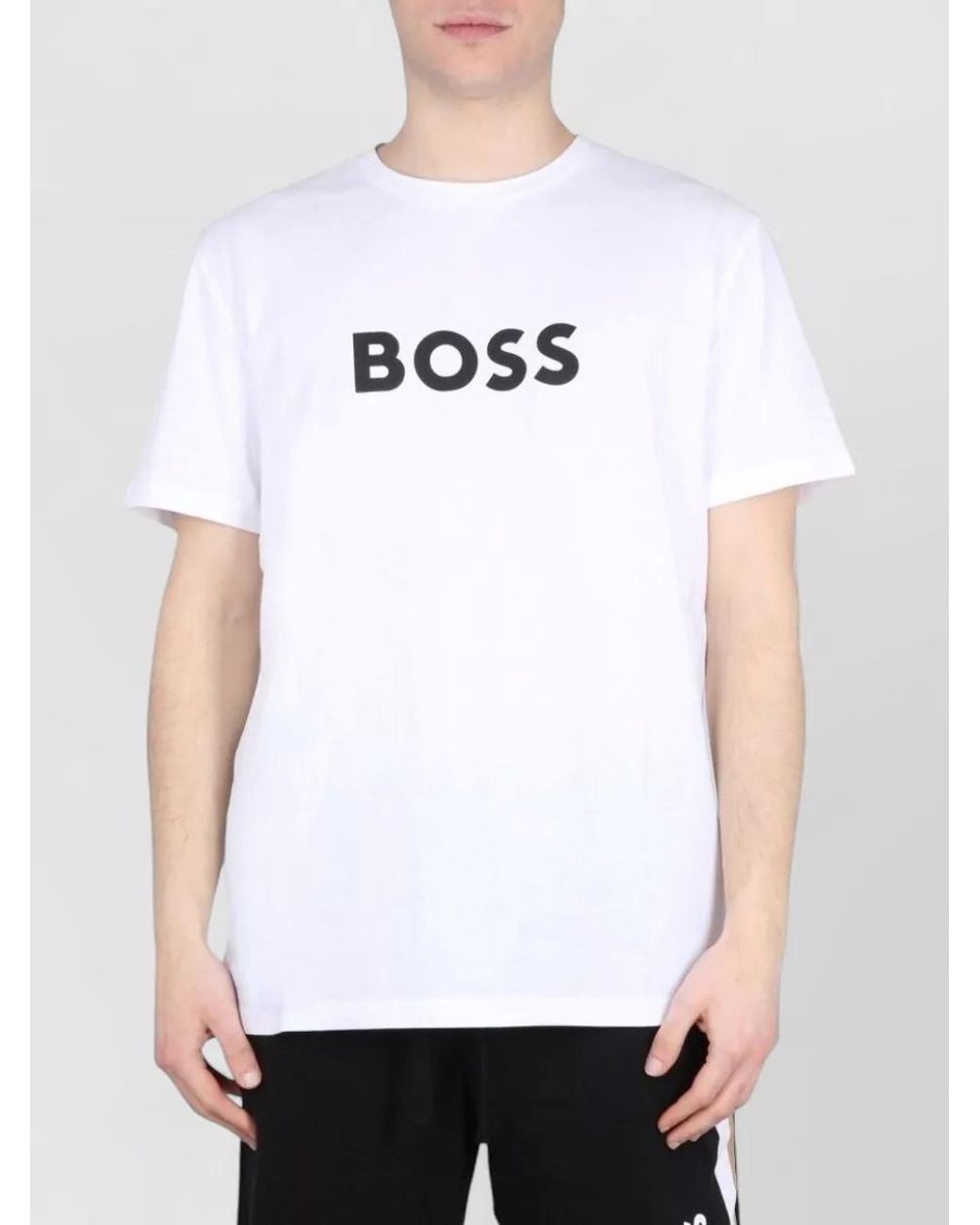 Boss White Cotton Regular-Fit Logo-Print T-Shirt for men