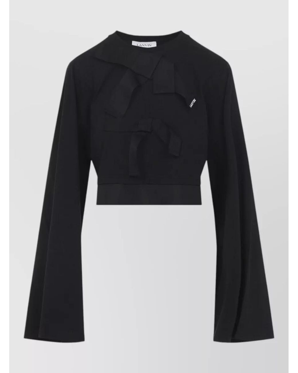 Lanvin Black Silk Cotton Grosgrain Cropped Long-Sleeve Top