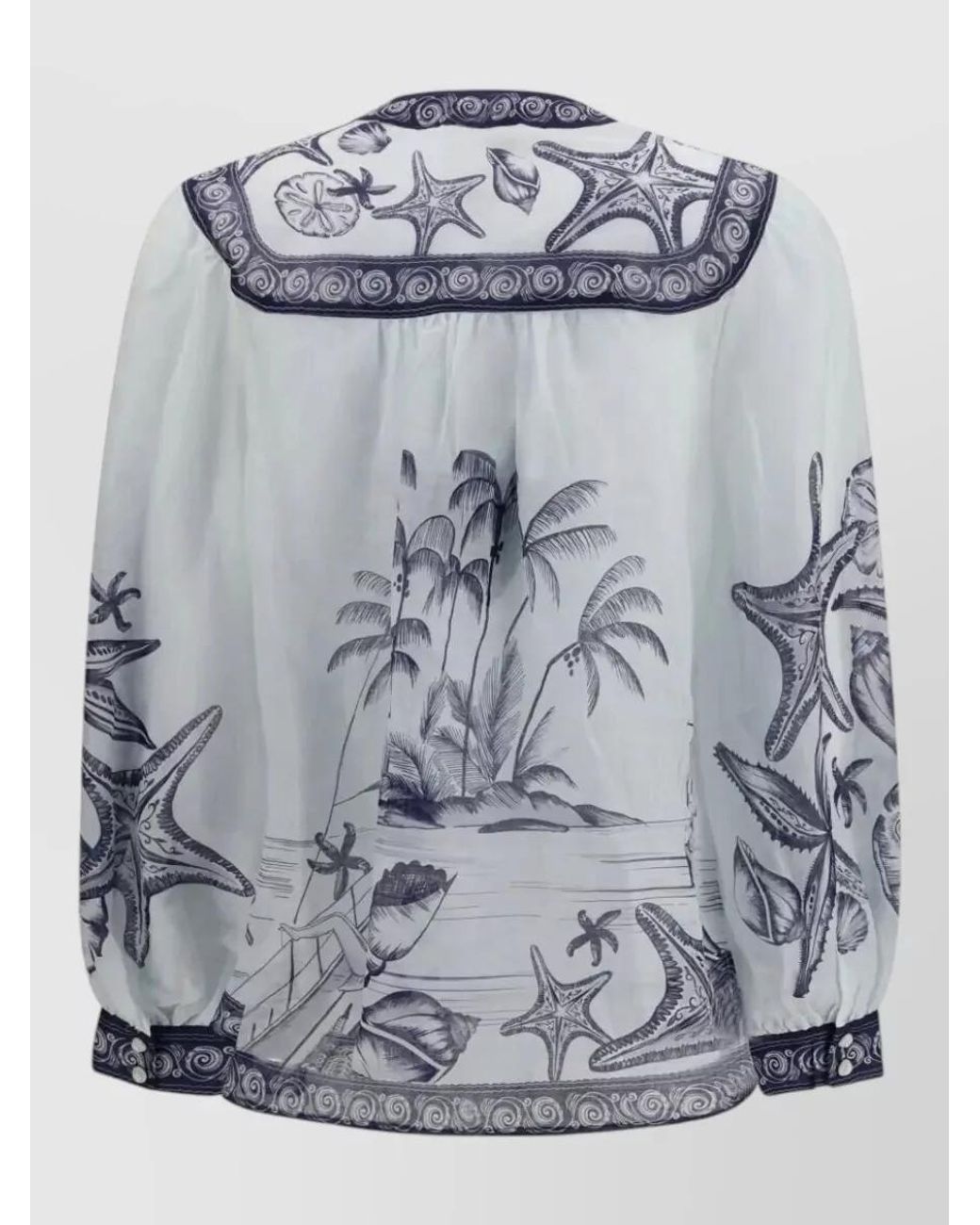Farm Rio Blue Printed Long-Sleeve Blouse