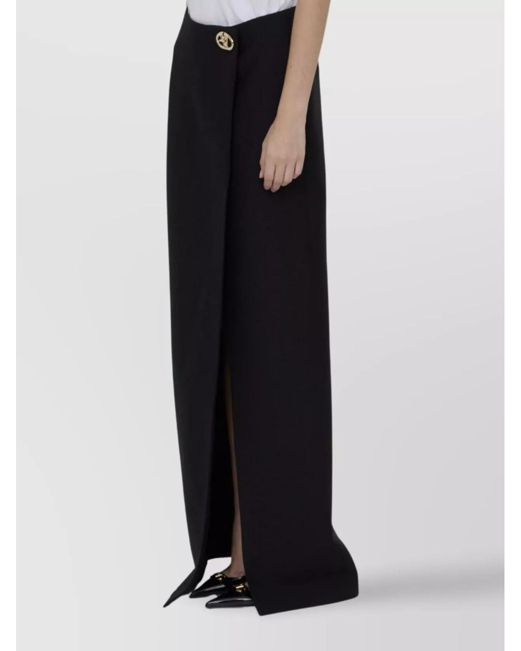 Valentino Garavani Black Silk Wool Wrap Maxi Skirt