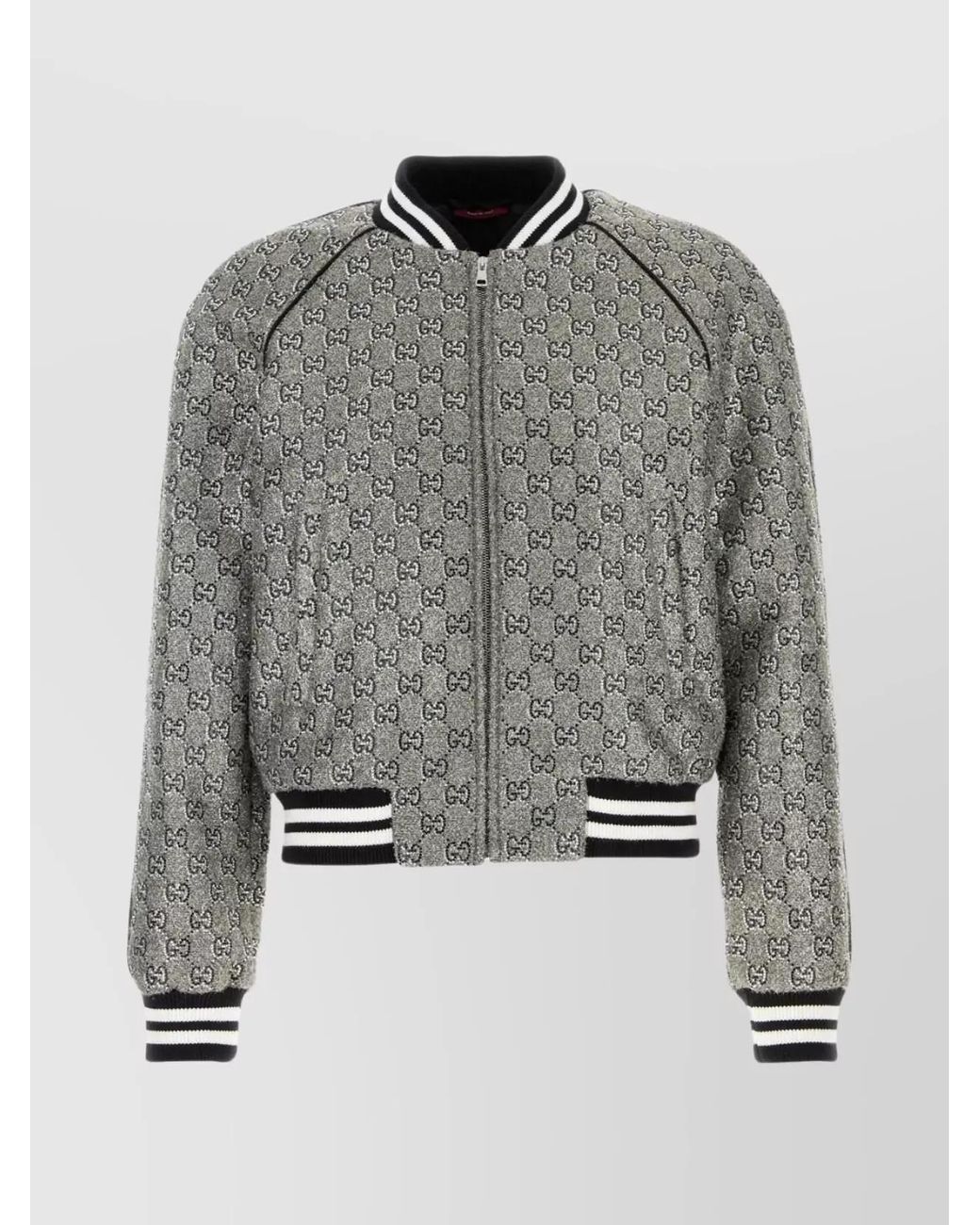 Gucci Gray Embellished Tweed Bomber Jacket for men
