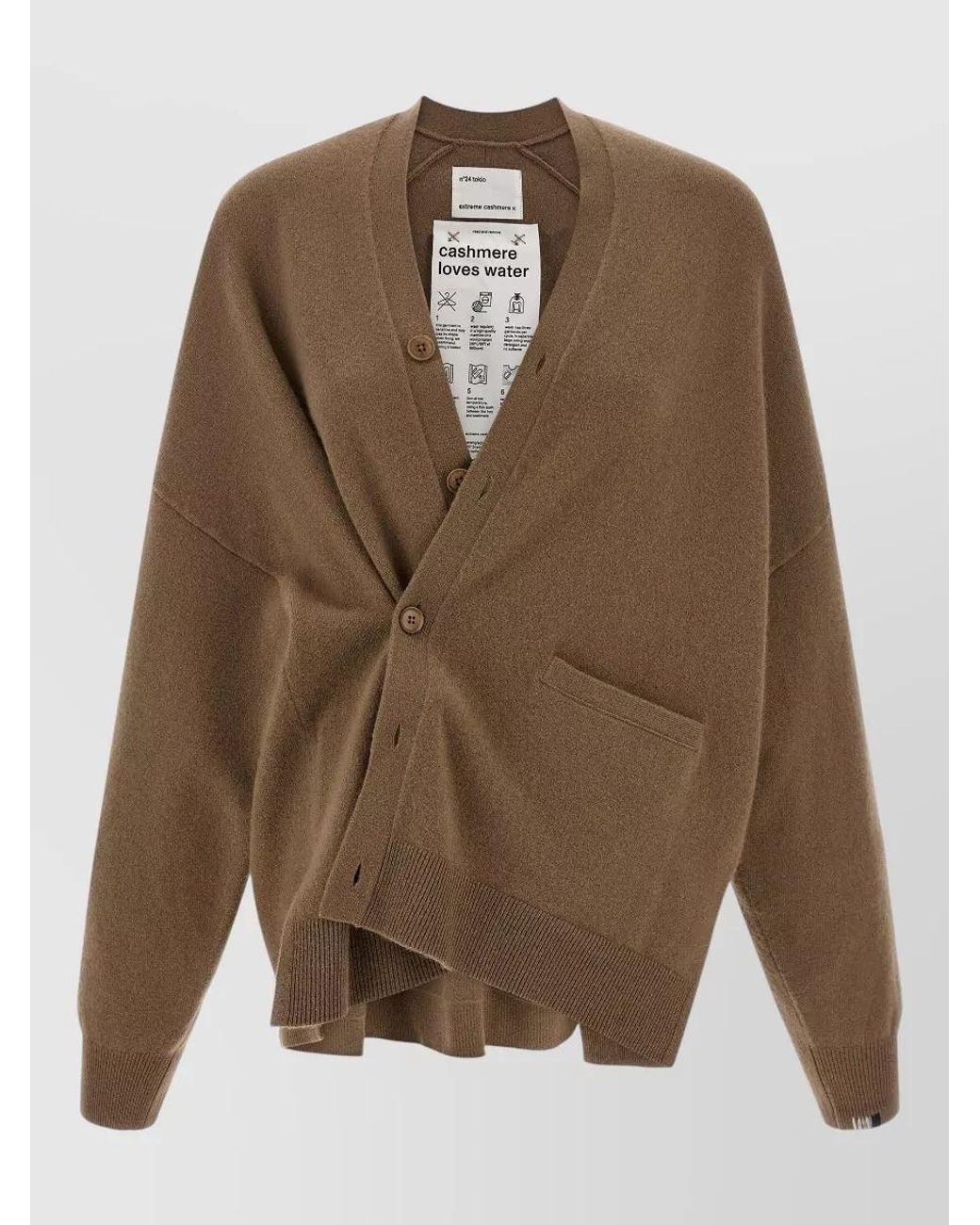Extreme Cashmere Brown Cashmere Oversized Ribbed V-Neck Cardigan