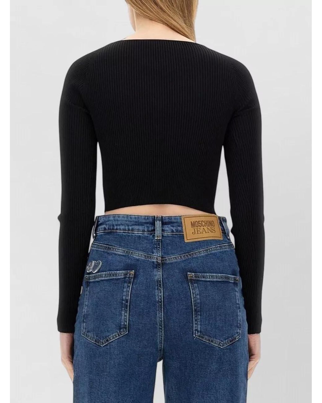 Moschino Black Ribbed Cropped Knitted Top