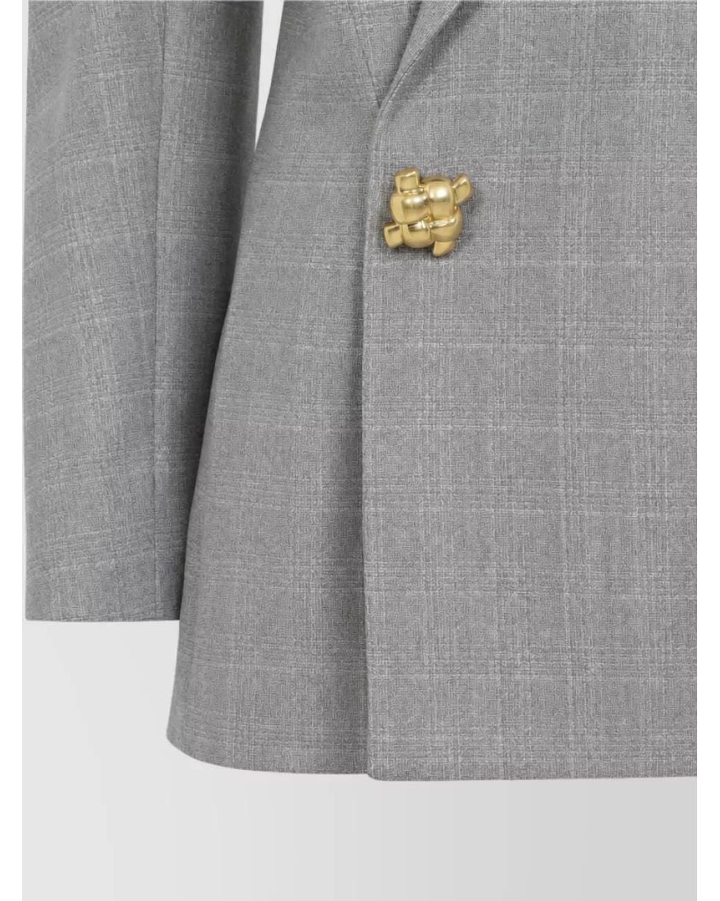Bottega Veneta Gray Cotton Checked Double-Breasted Suit Jacket