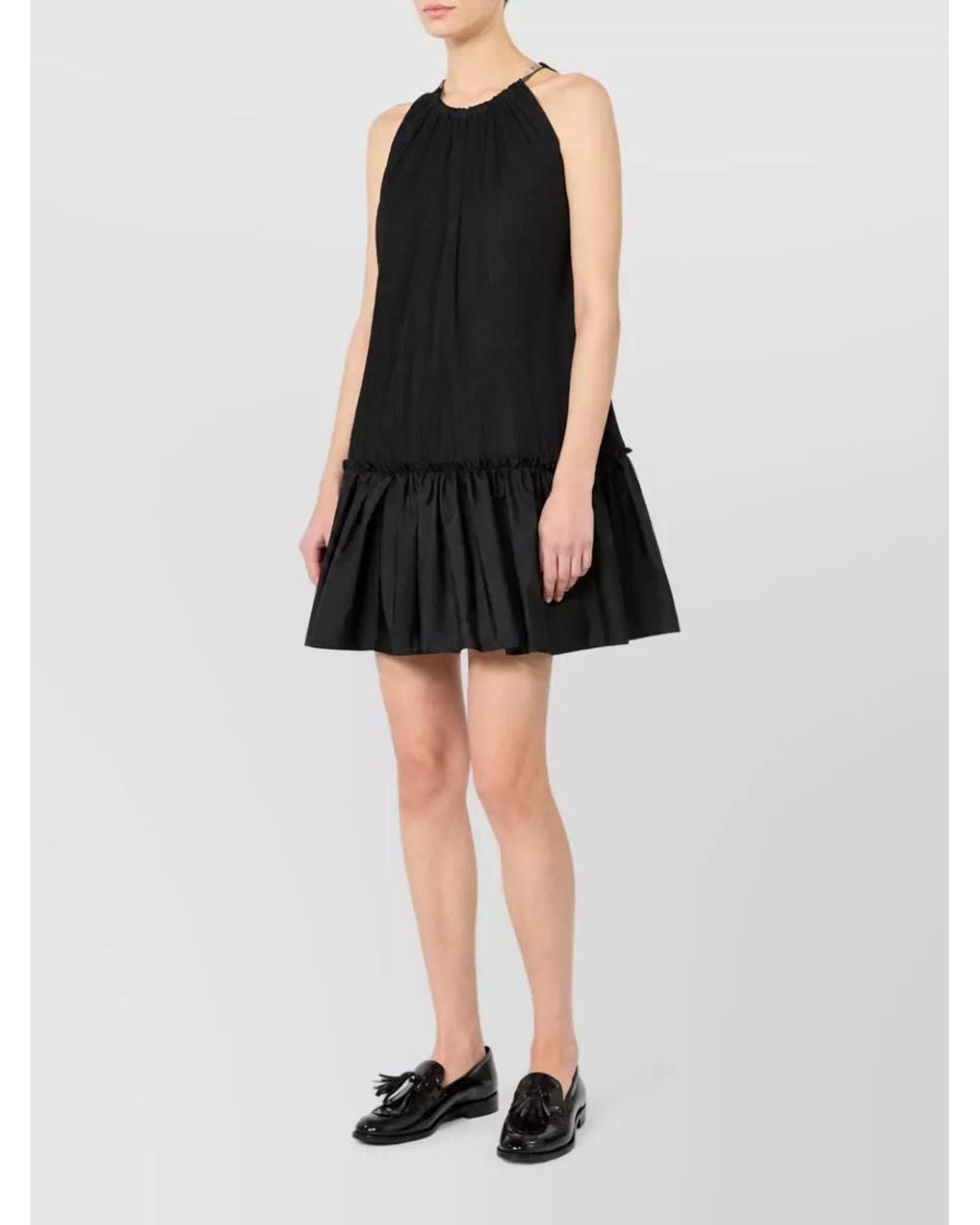 Max Mara Black Silk Pleated Halterneck Sleeveless Mini Dress