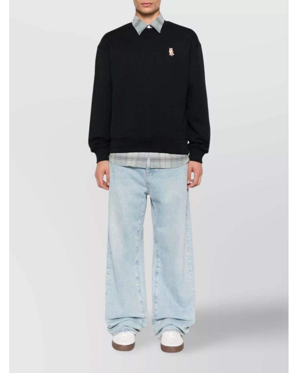 Maison Kitsuné Black Cotton Crew Neck Sweatshirt for men