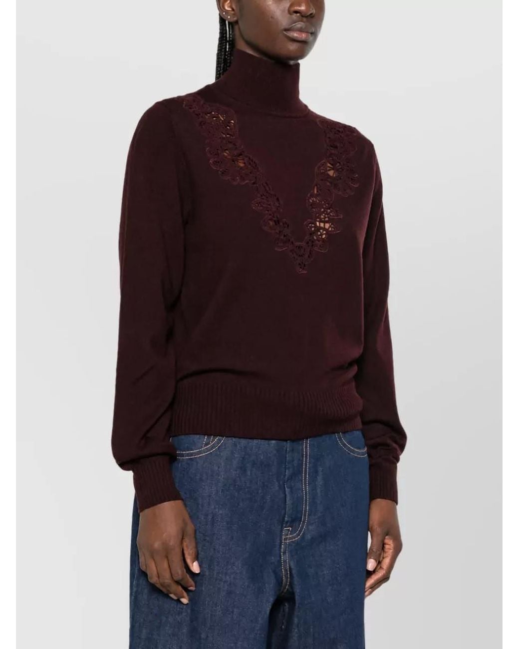 Zimmermann Purple Wool Ribbed Mock-Neck Sweater