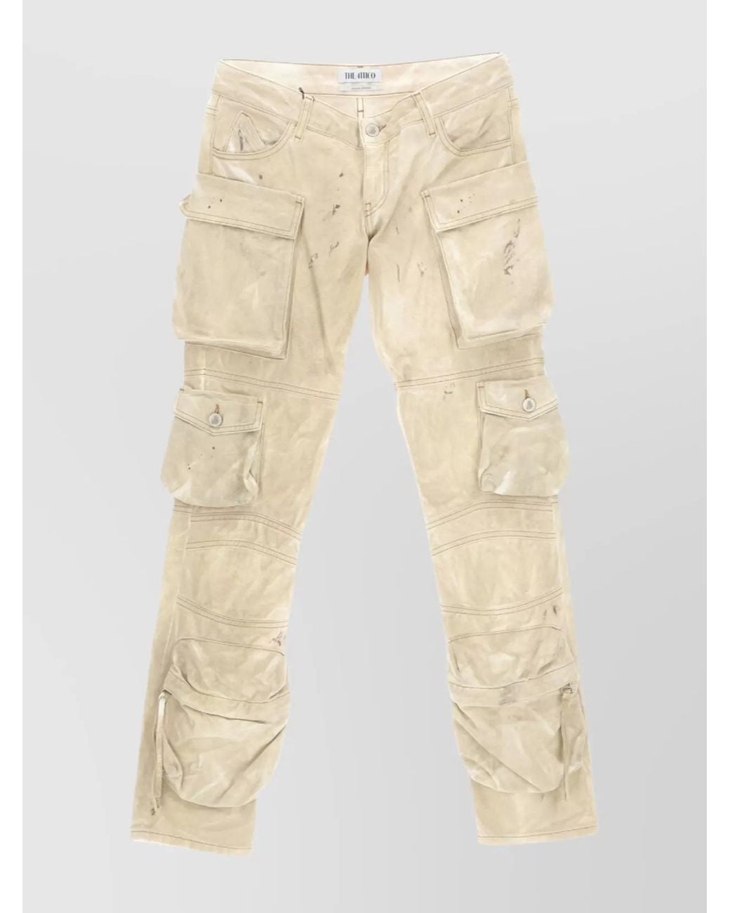 The Attico Natural Cotton Marbled Low-Rise Slim-Fit Cargo Trousers