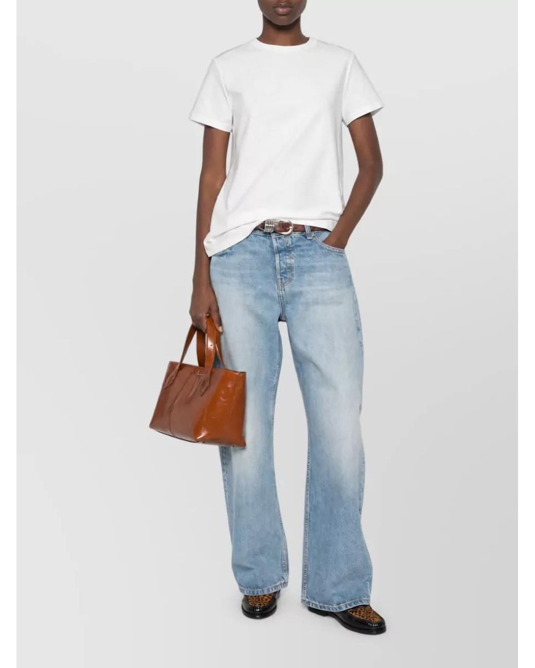 Max Mara White Logo Print Crew Neck Short Sleeve T-Shirt