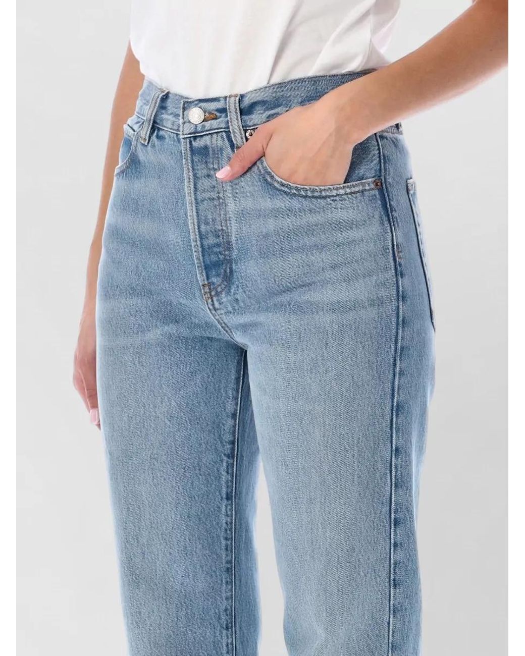 FRAME Blue Denim High-Rise Straight-Leg Jeans