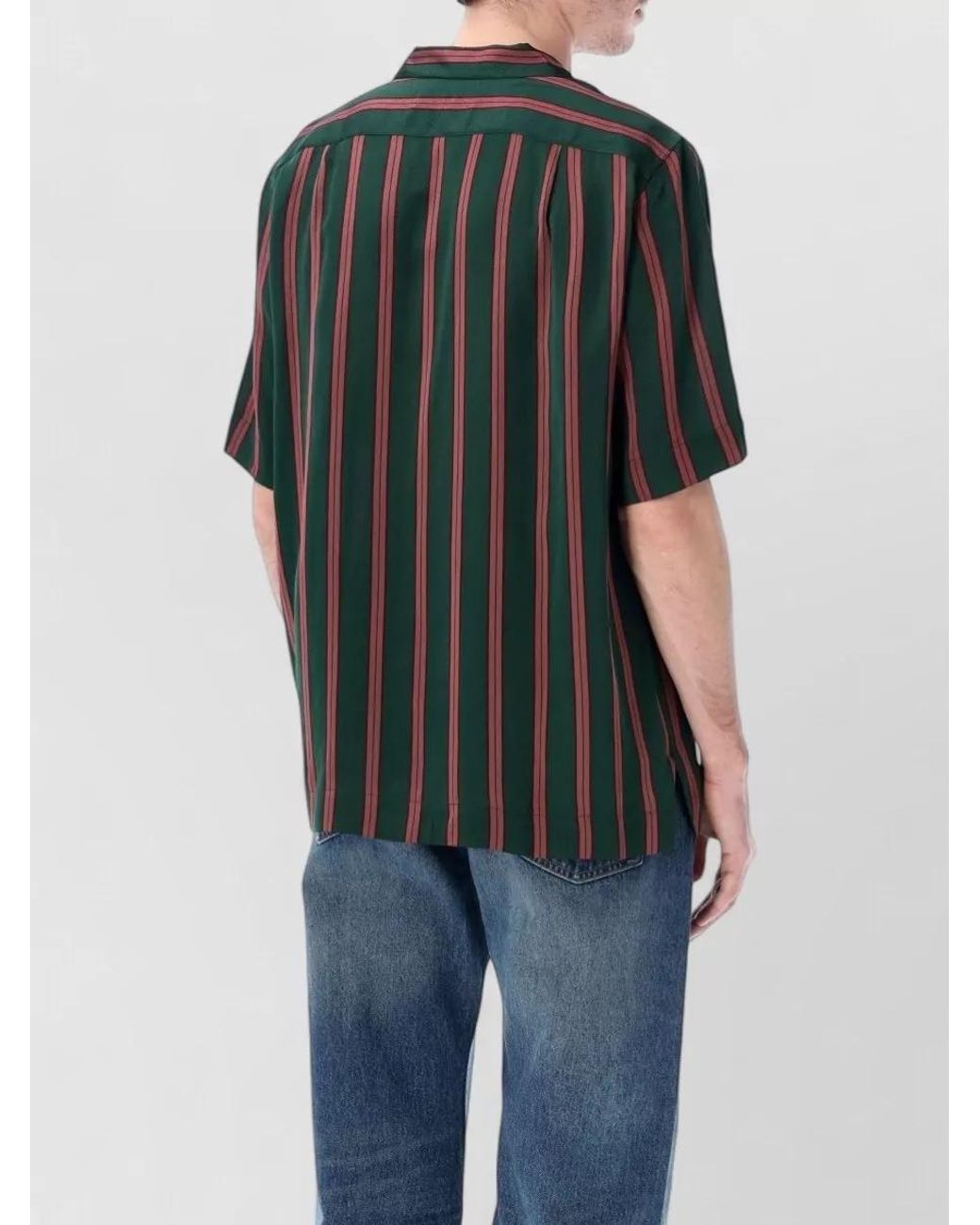 Dries Van Noten Black Silk Viscose Striped Boxy Short-Sleeve Hawaiian Shirt for men