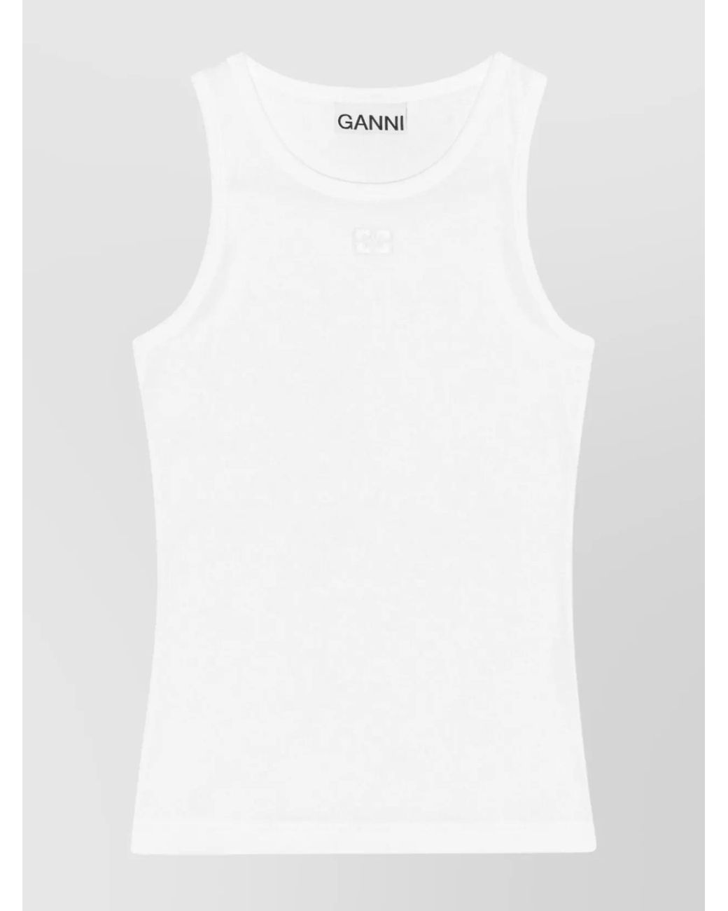 Ganni White Ribbed Organic Cotton Sleeveless Tank Top