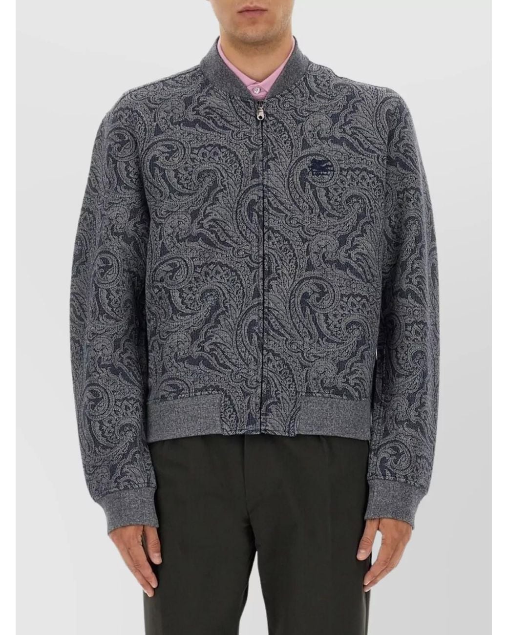 Etro Gray Paisley Jacquard Bomber Jacket for men