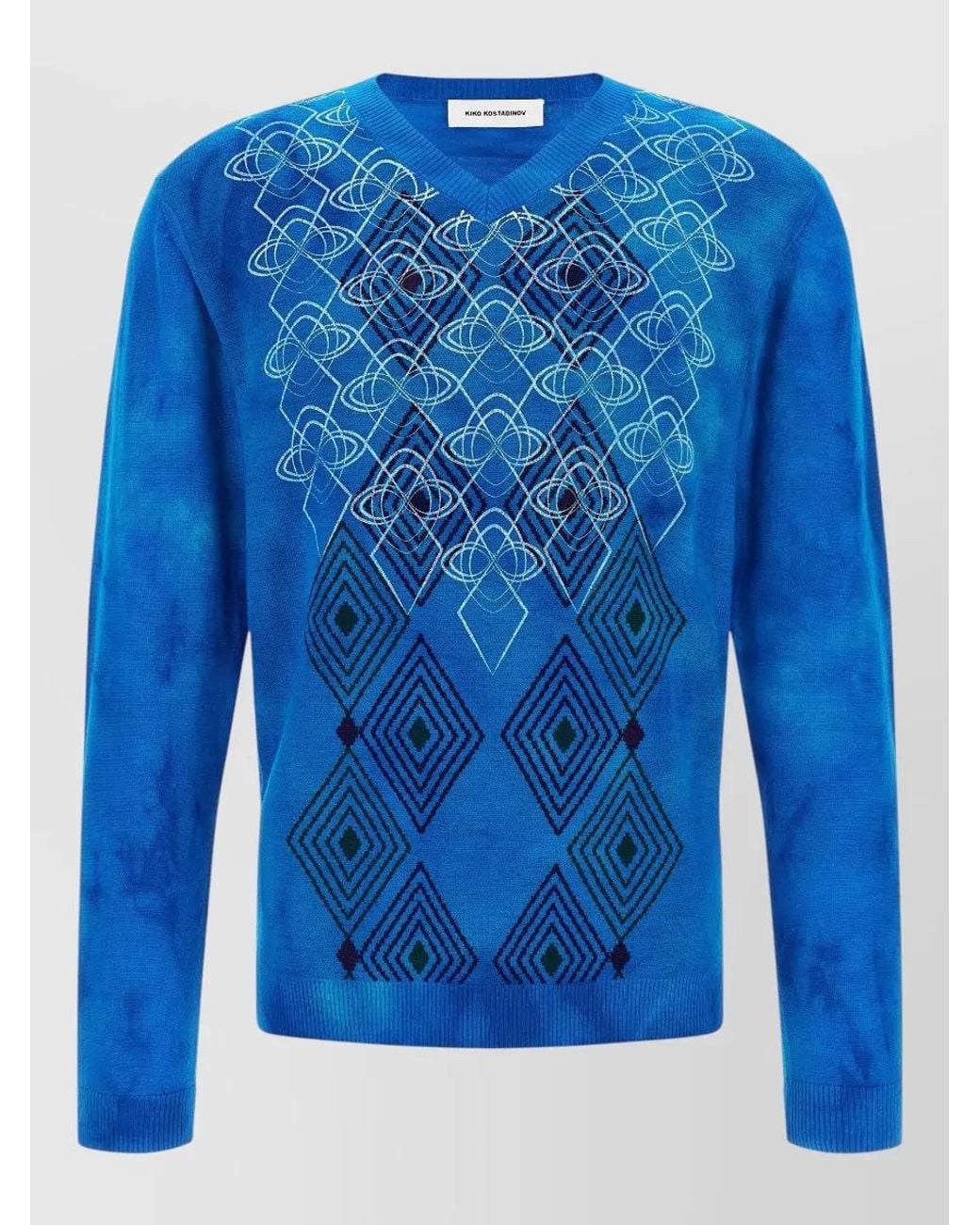 Kiko Kostadinov Blue Wool V-Neck Jacquard-Knit Sweater for men
