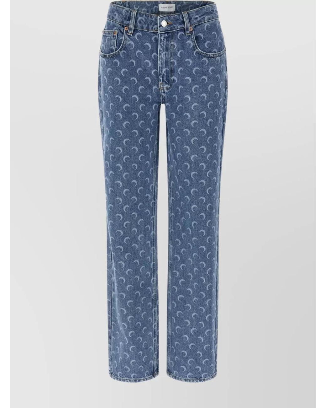 MARINE SERRE Blue Printed Denim Straight-Leg Jeans