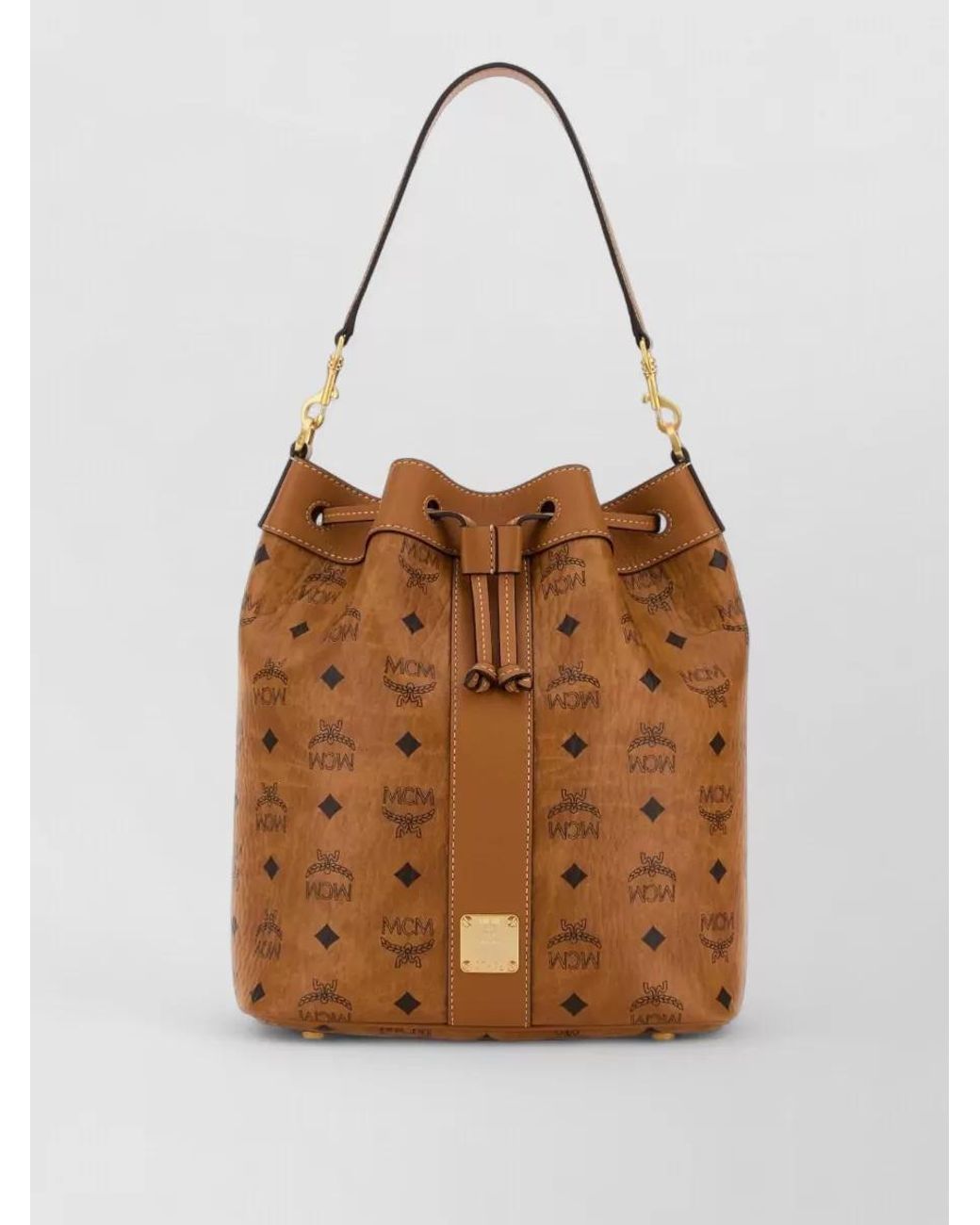 MCM Brown Dessau Printed Canvas Bucket Shoulder Bag