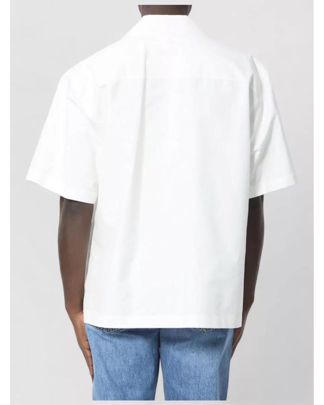 Bottega Veneta White Cotton Bowling Collar Short-Sleeve Shirt for men