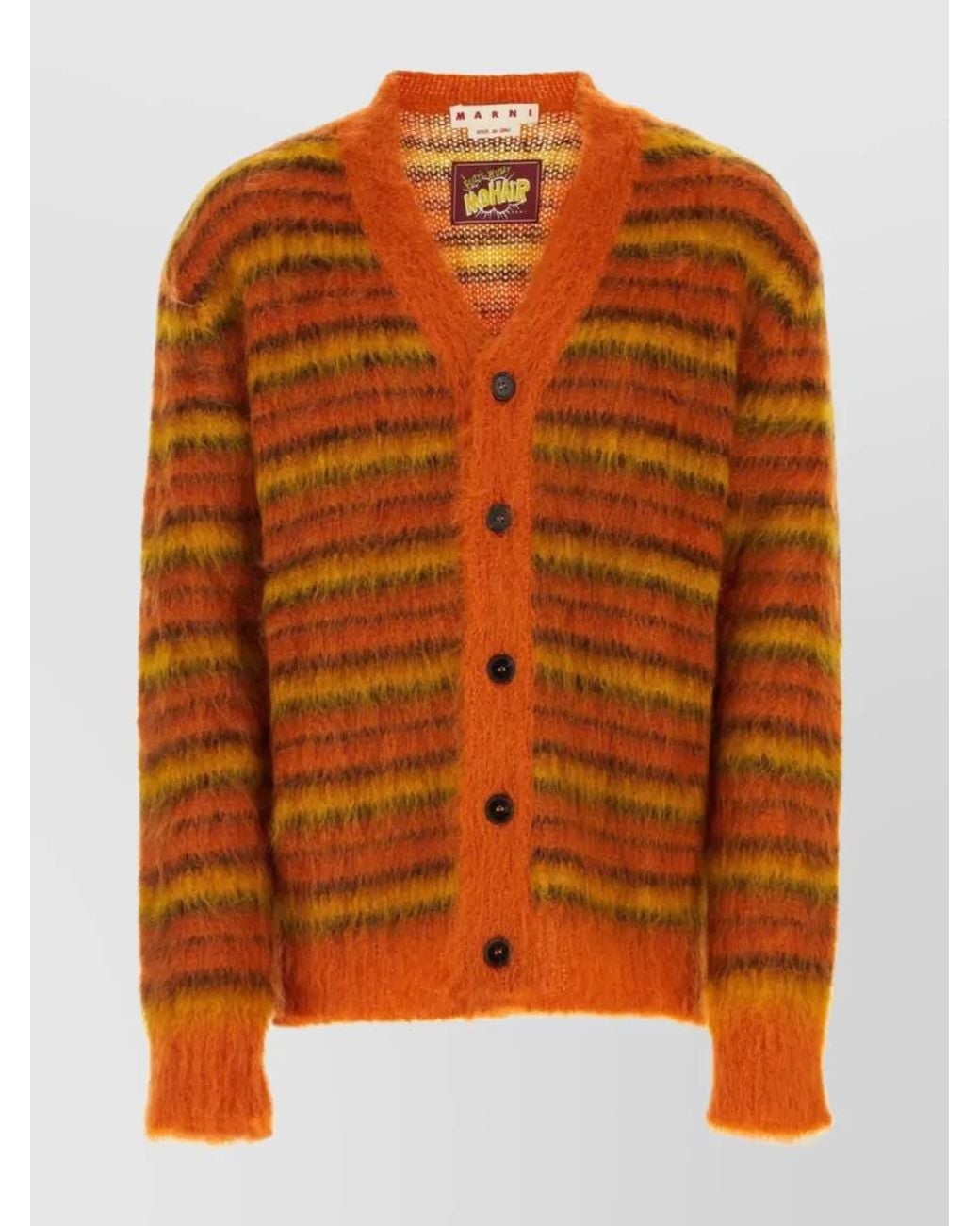 Marni Orange Striped Mohair V-Neck Cardigan for men