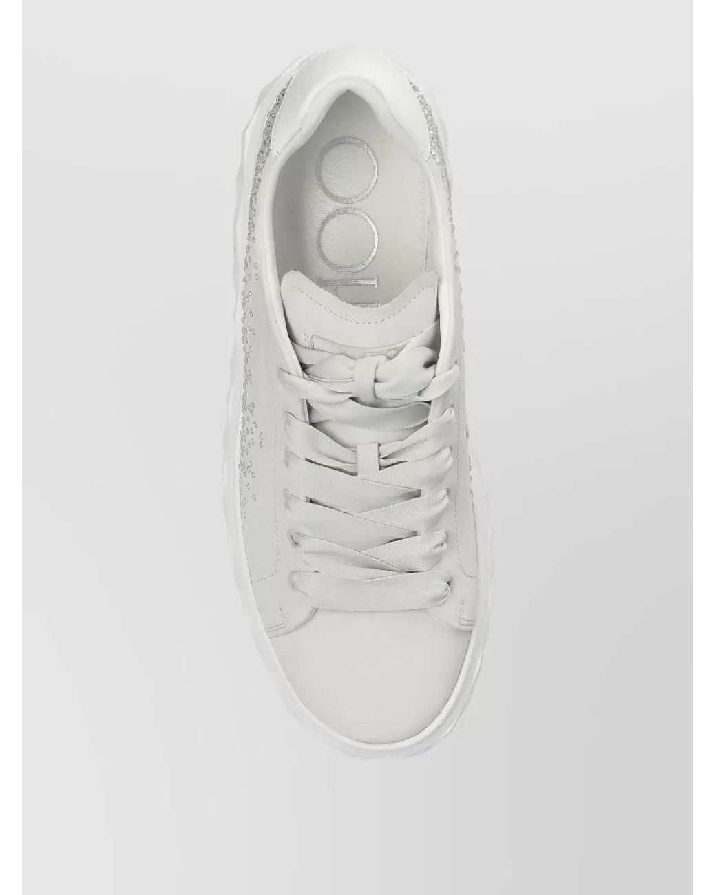Jimmy Choo White Crystal Embellished Leather Lace Up Sneakers