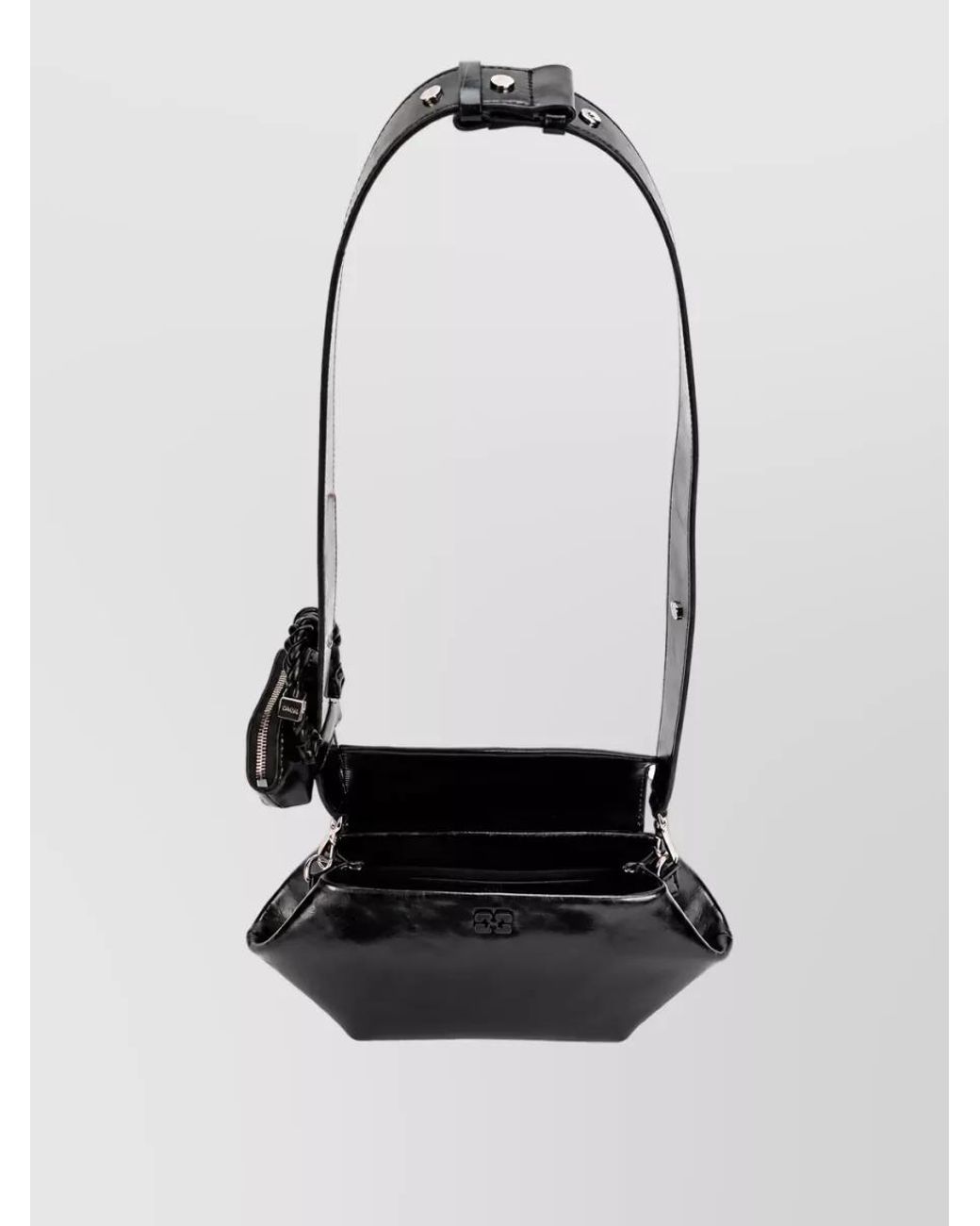 Ganni Black Bou East West Box Recycled Leather Crossbody Bag