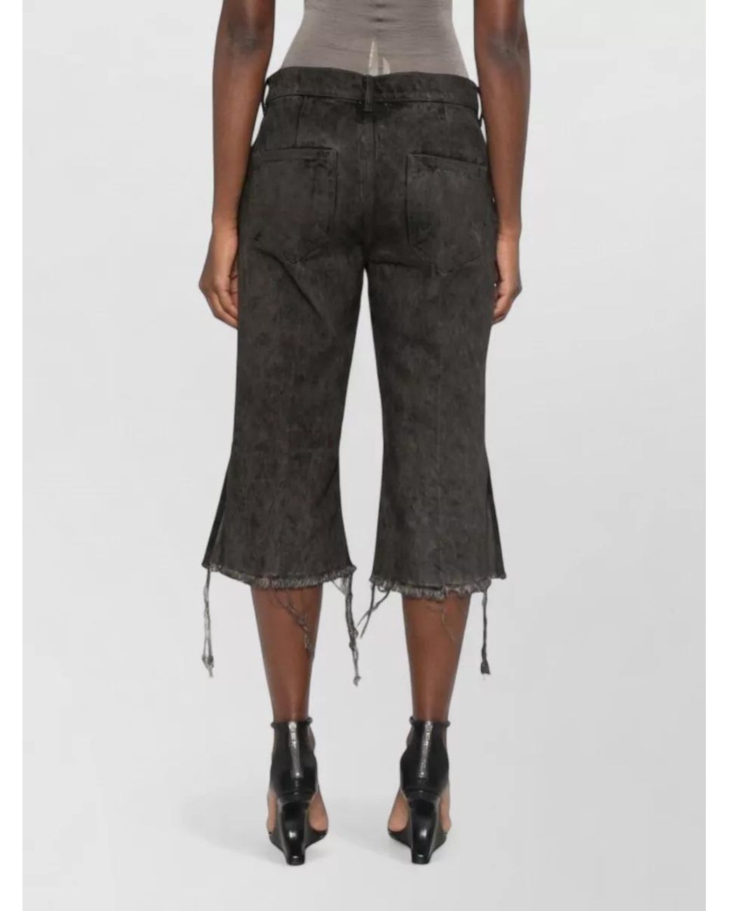 Rick Owens Gray Denim Wide-Leg Cropped Bermuda Shorts
