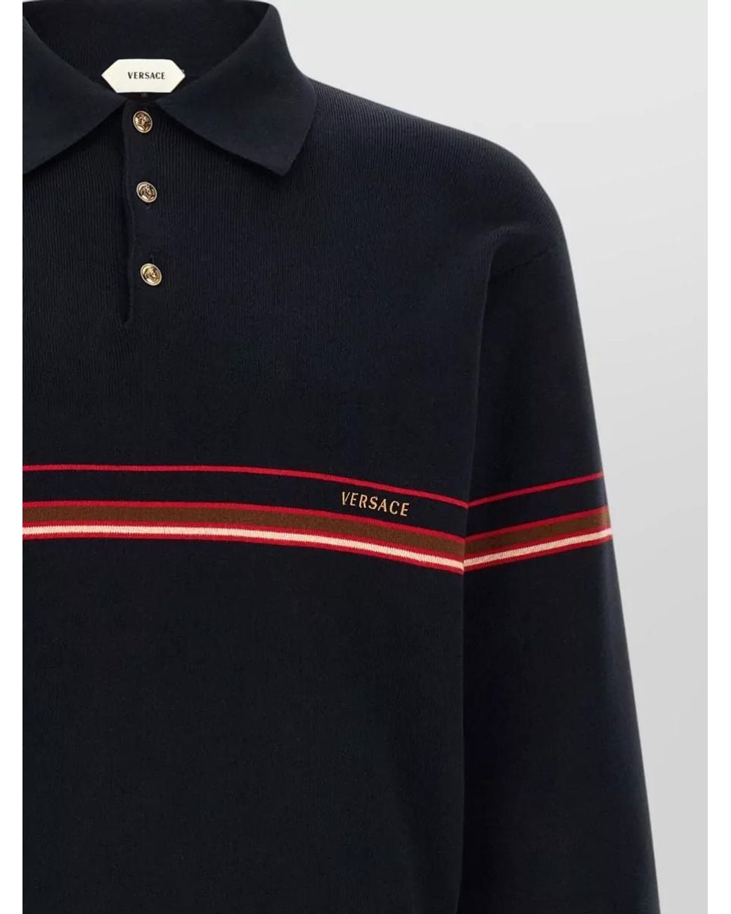 Versace Blue Striped Cotton Long-Sleeve Polo Shirt for men