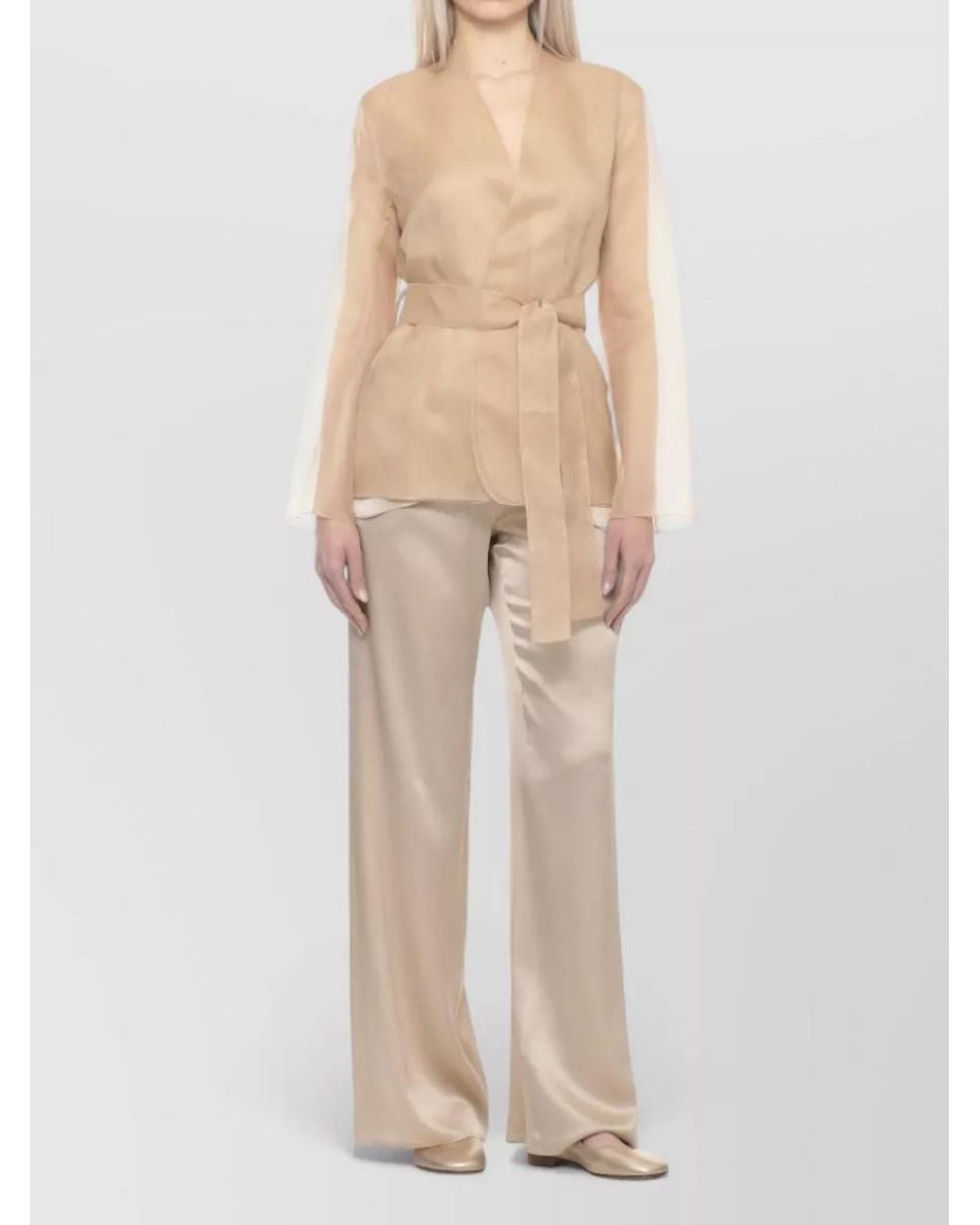 Antonelli Natural Silk Belted Long-Sleeve Blazer