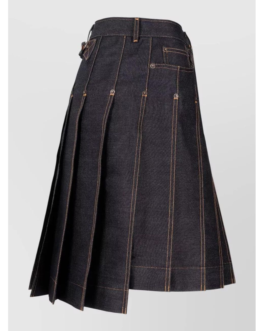Thom Browne Black Denim Bermuda Pleated Skirt
