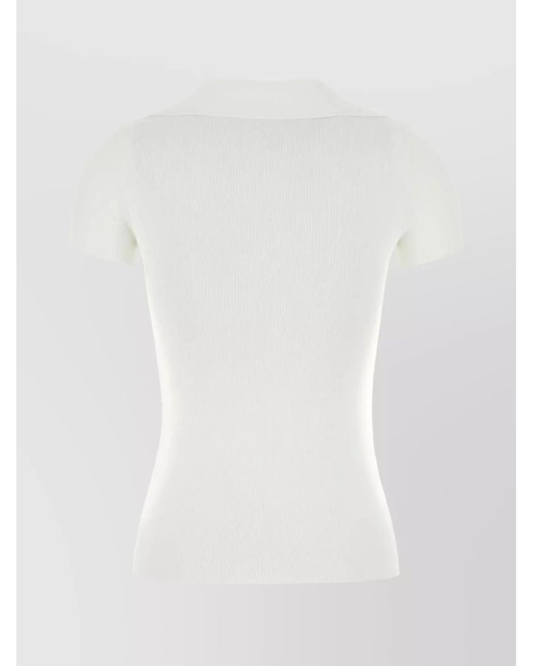 Balenciaga White Ribbed V-Neck Short-Sleeve Polo Top