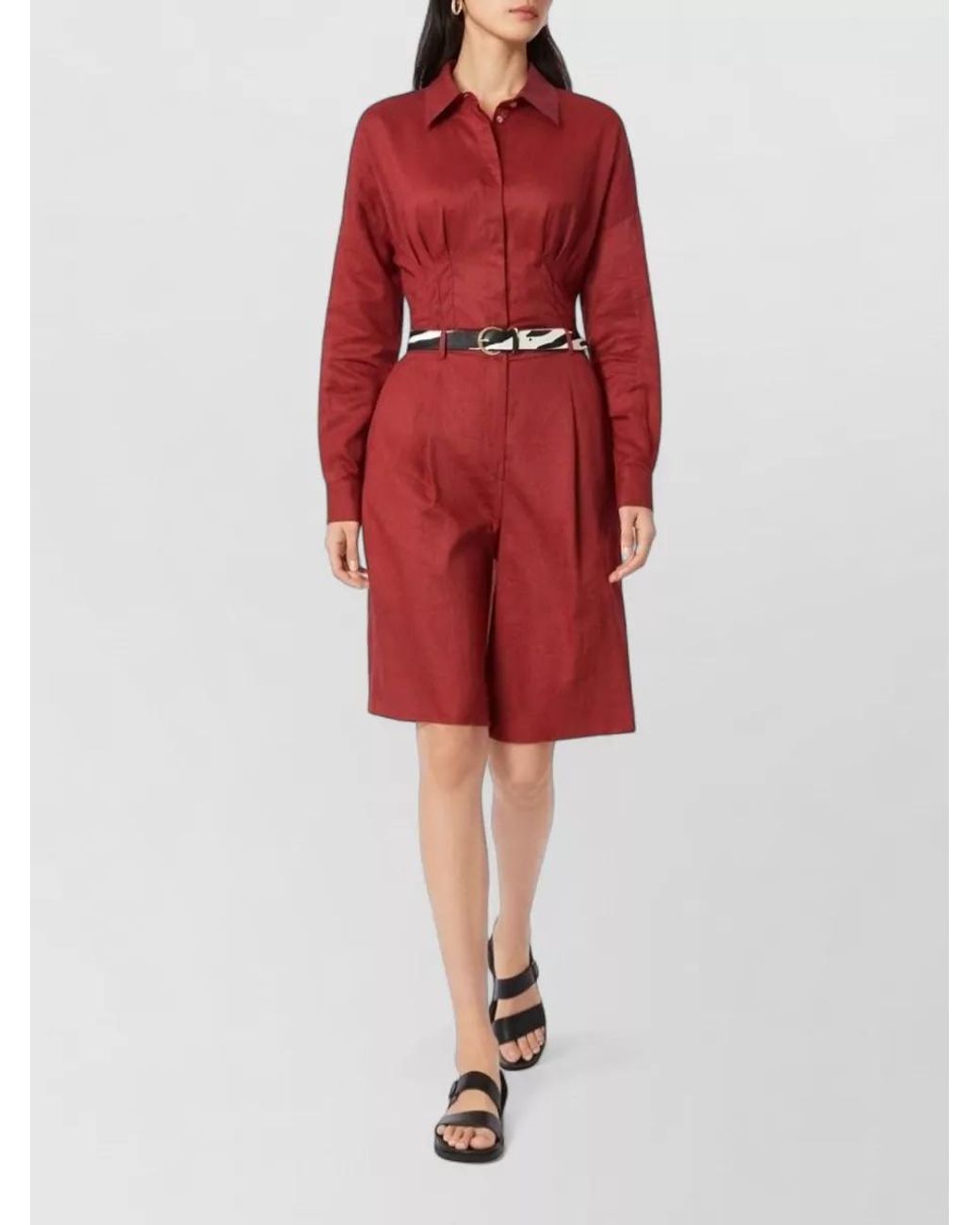 Max Mara Red Linen Wide-Leg Shorts