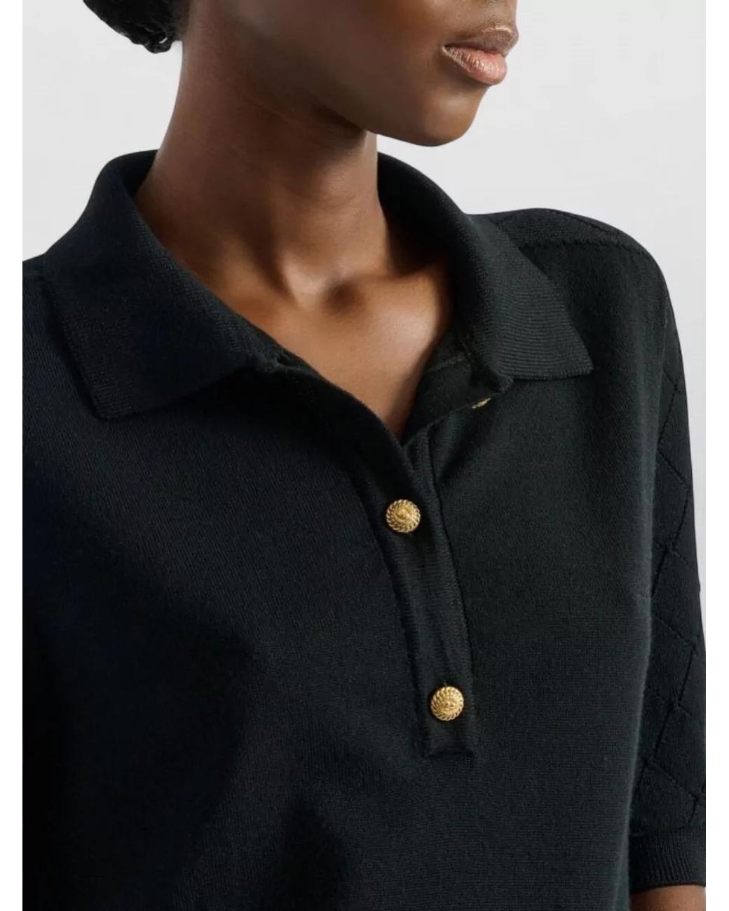 Balmain Black Virgin Wool Polo Top