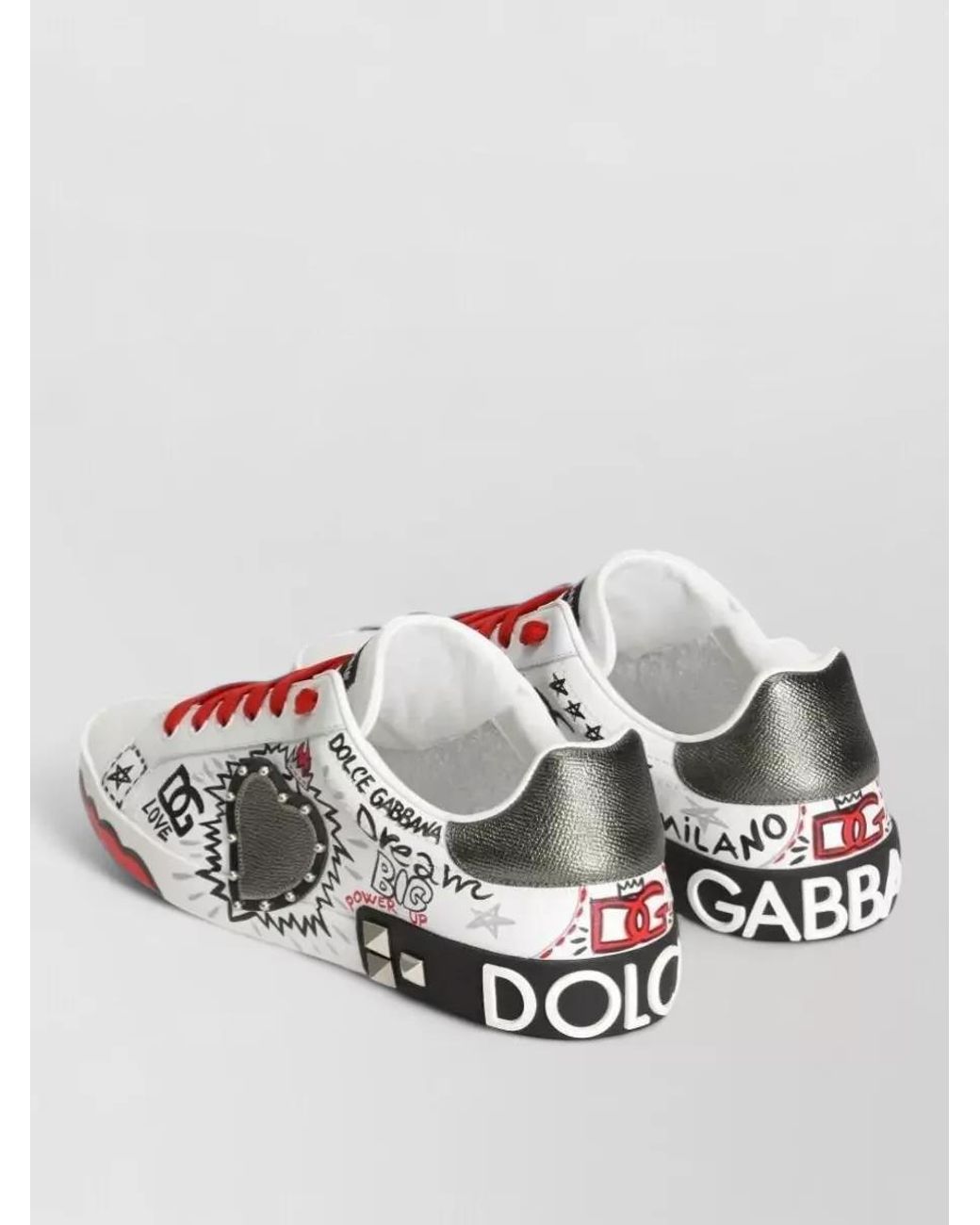 Dolce & Gabbana Red Leather Graffiti-Print Heart-Patch Low-Top Sneakers for men