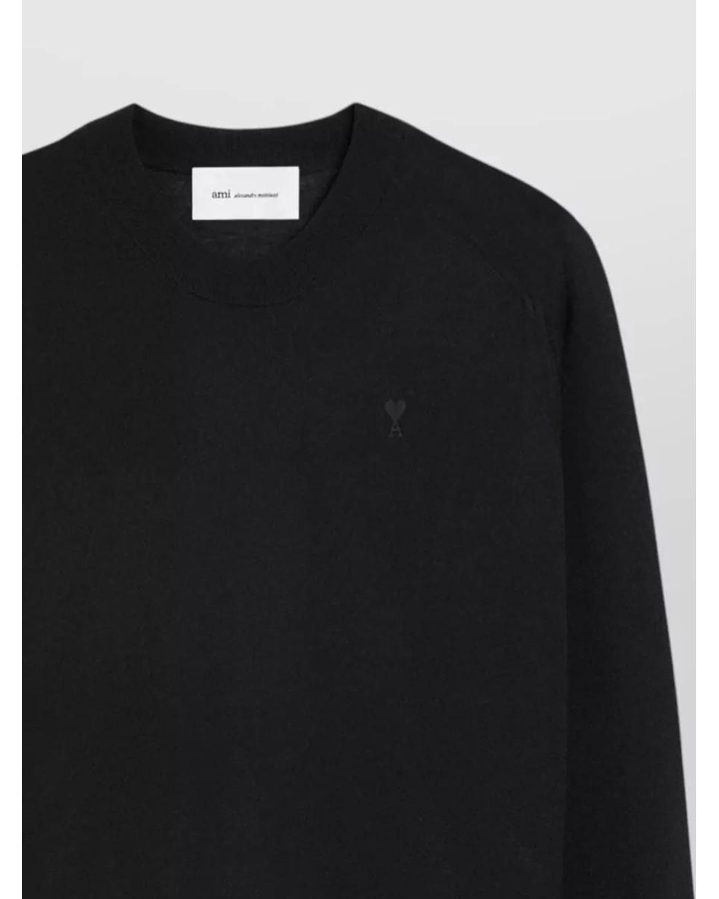 AMI Black Ribbed Crewneck Wool Sweater for men