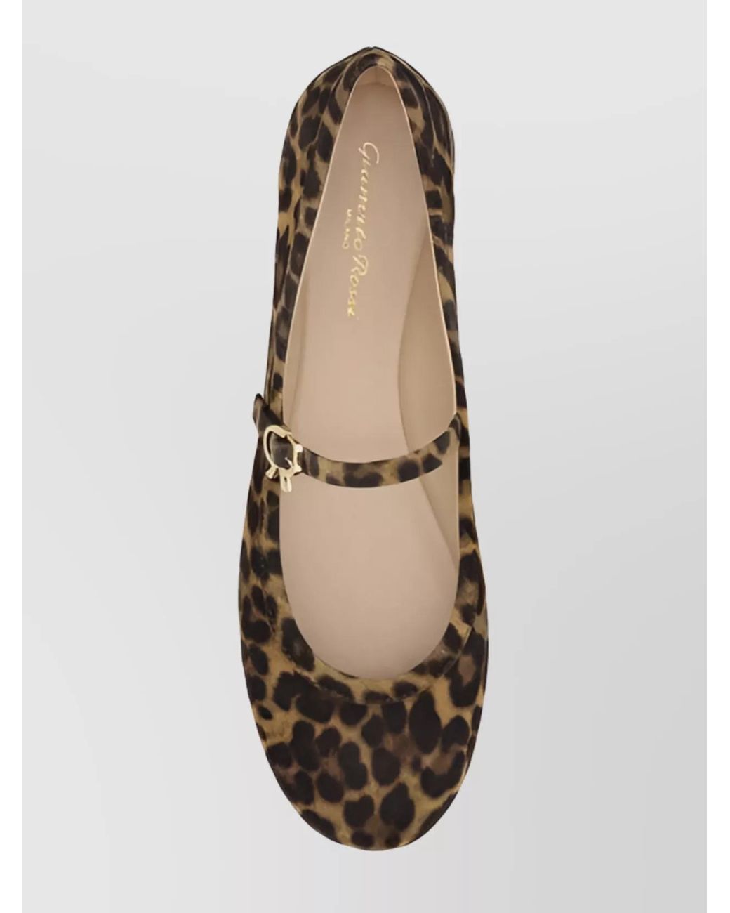 Gianvito Rossi White Leopard-Print Suede Leather Mary Jane Ballerina Flats