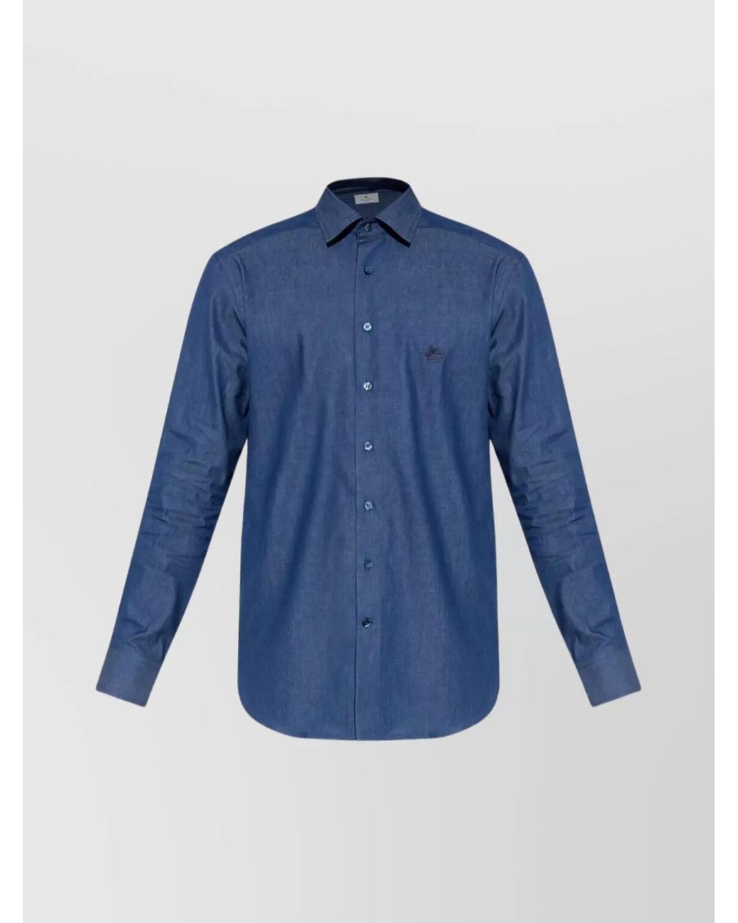 Etro Blue Embroidered Logo Cotton Shirt for men
