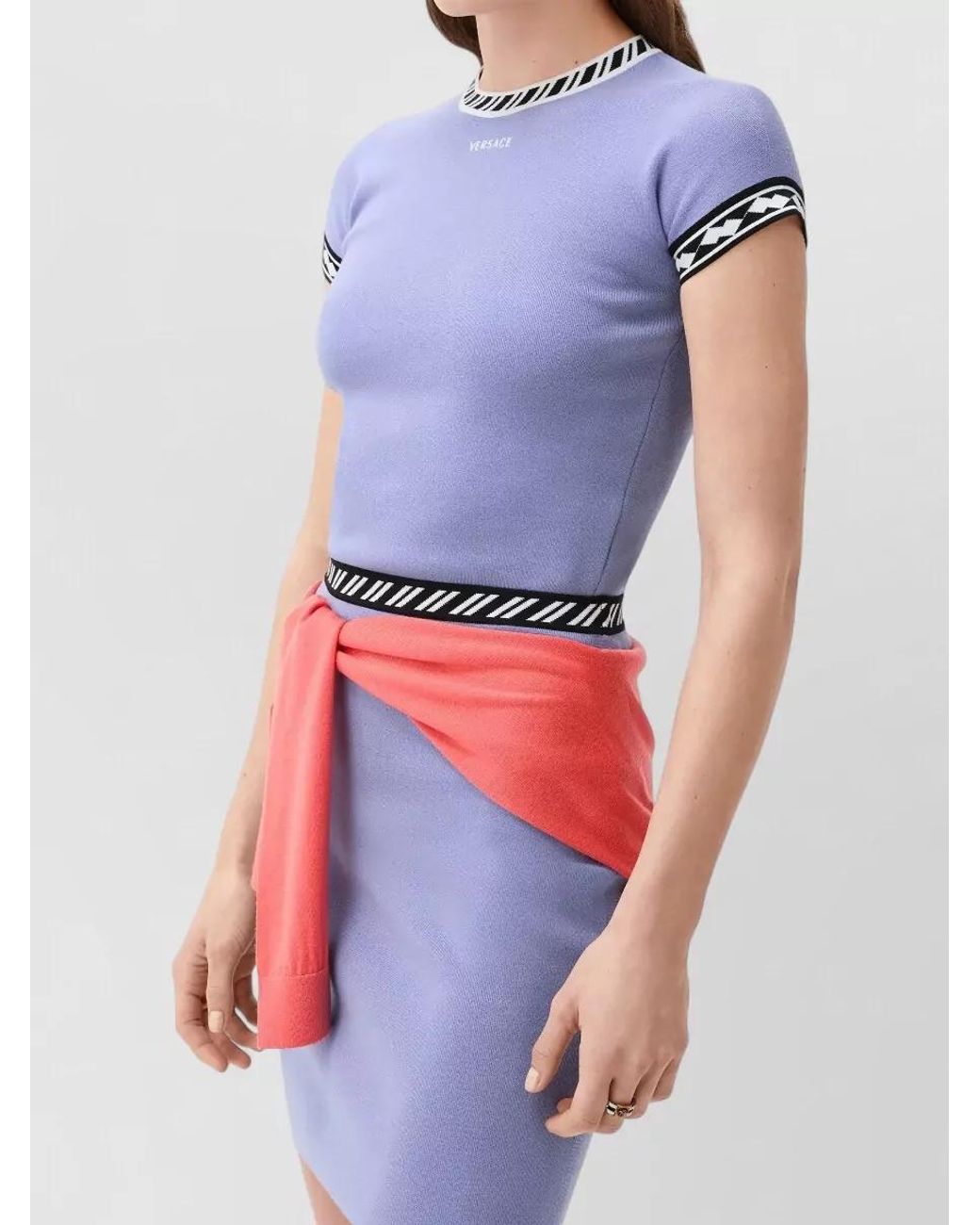 Versace Blue Cotton Short-Sleeve Mini Dress